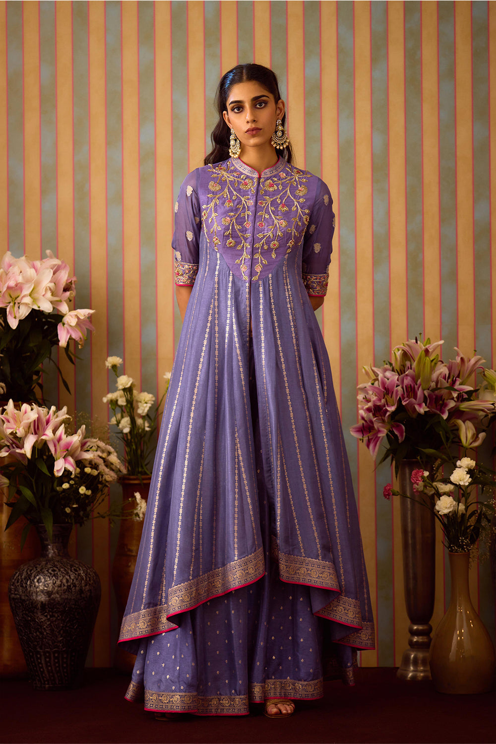Ave Chicago x Shyam Narayan Prasad Peri Purple Anarkali Sharara Set