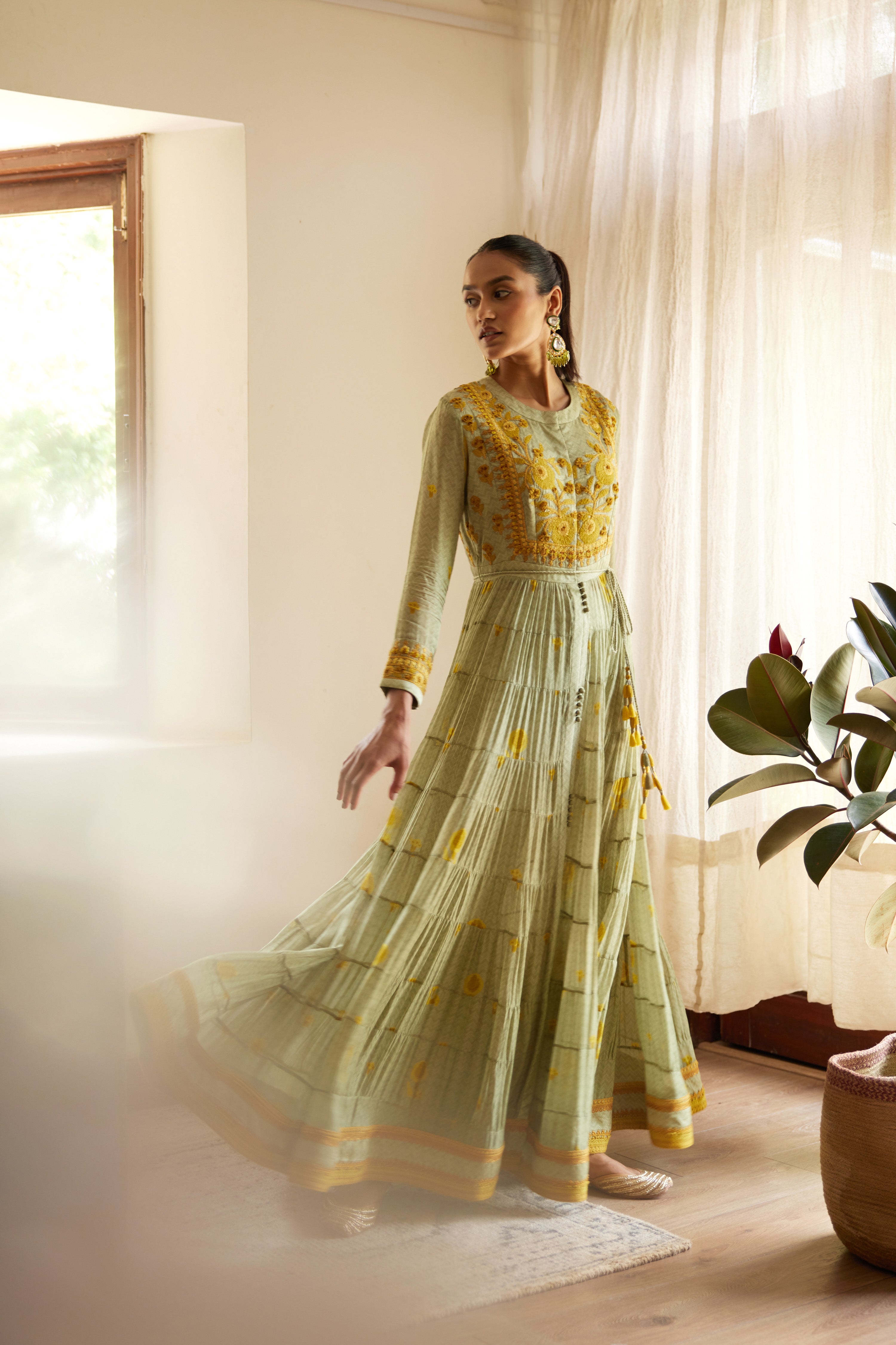 Neutral Green Anarkali Set