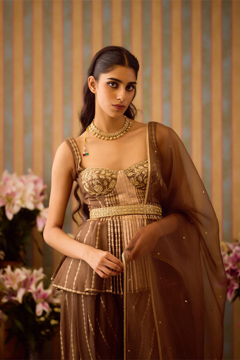 Cocoa Brown Top & Dhoti Set