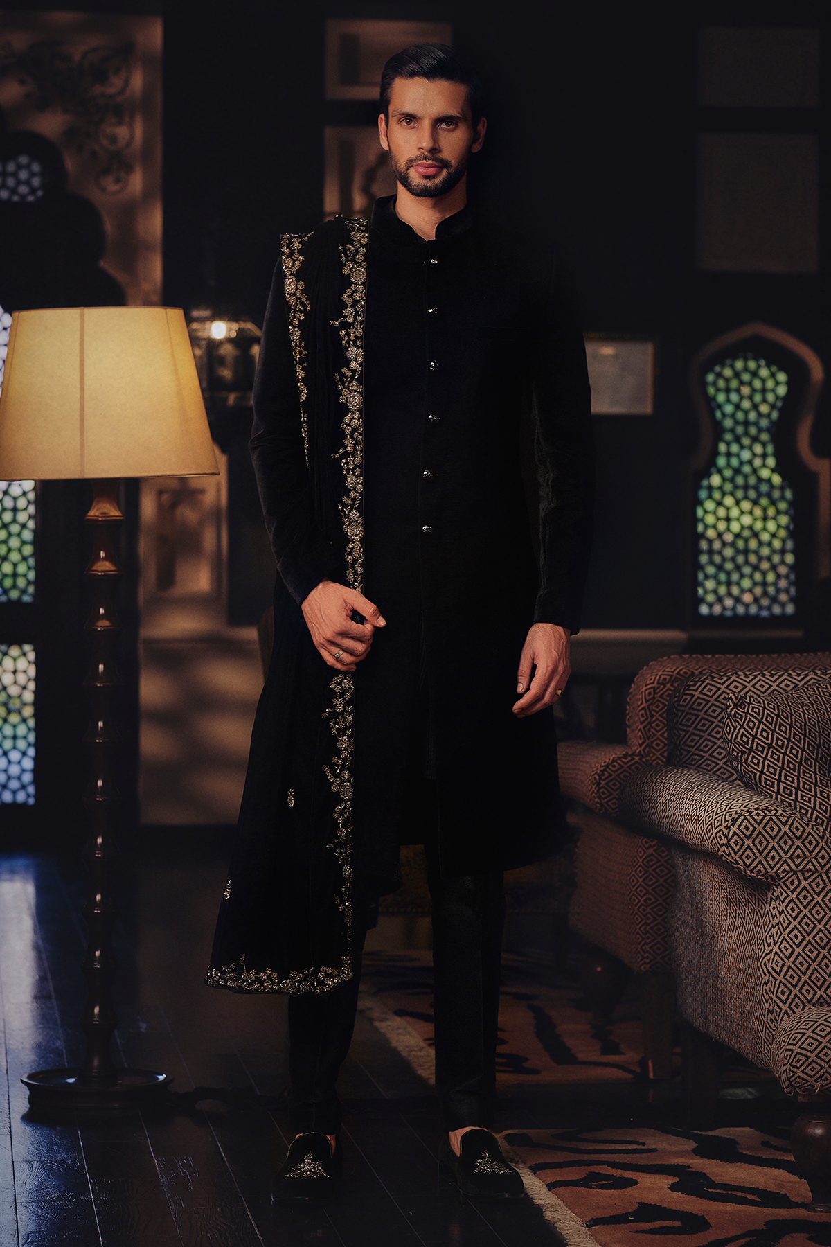 Black Achkan and Stole