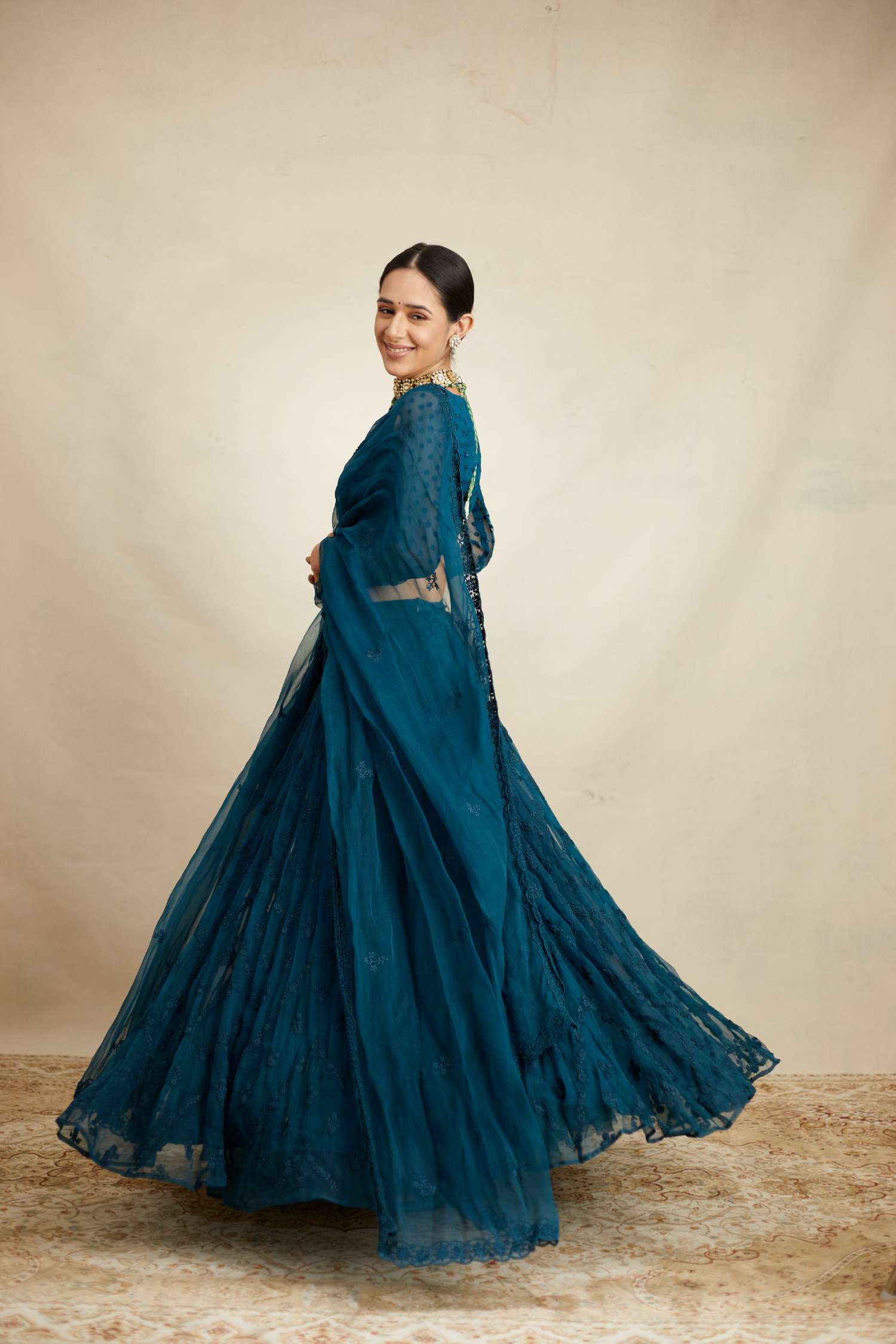 Teal Blue Thread Work Lehenga Set