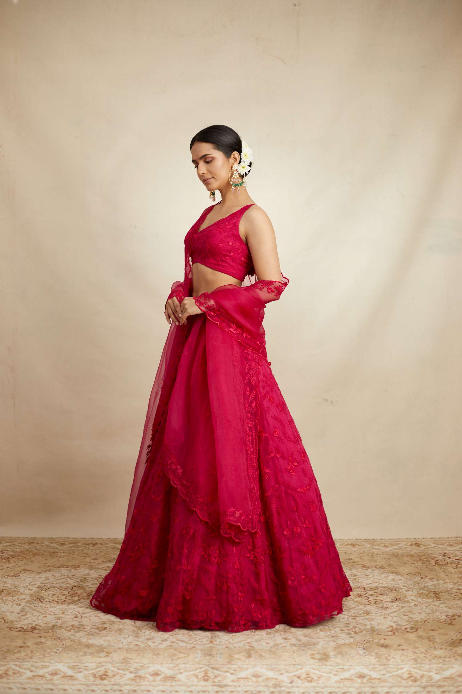 Hot Pink Thread Work Lehenga Set