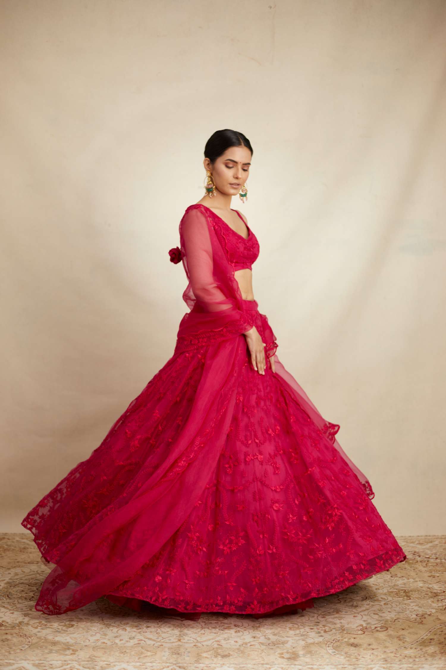Hot Pink Thread Work Lehenga Set