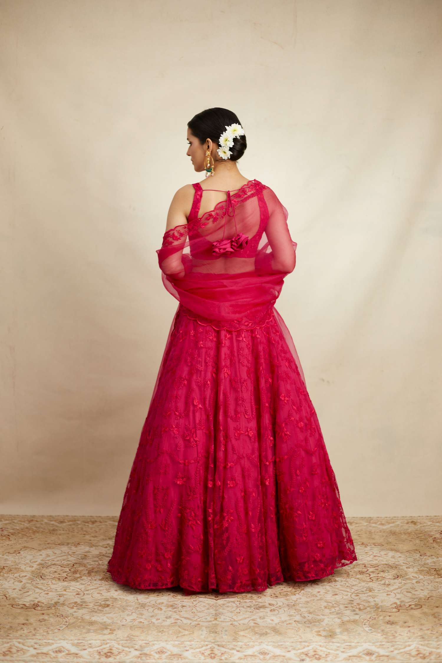 Hot Pink Thread Work Lehenga Set