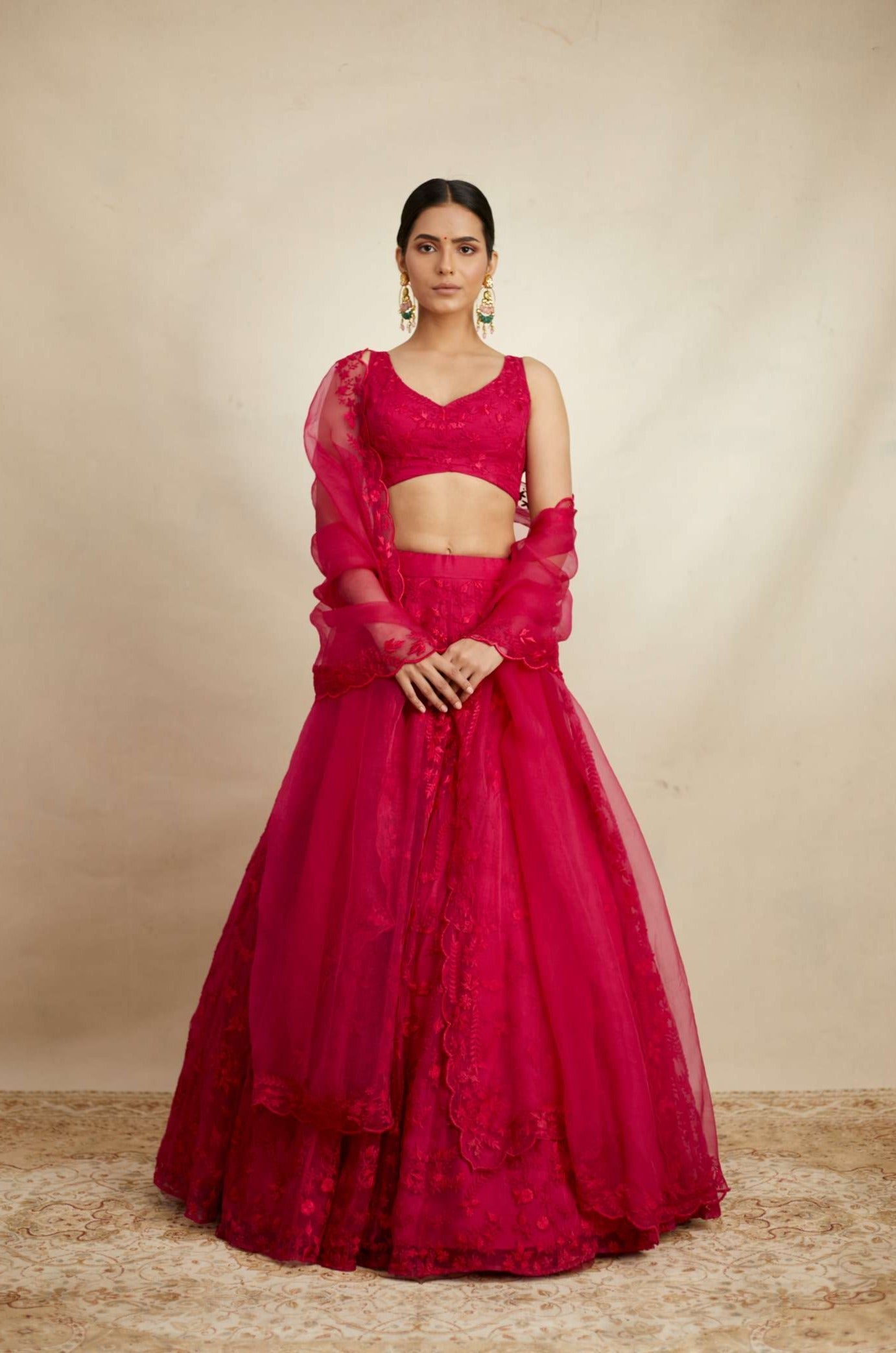 Hot Pink Thread Work Lehenga Set