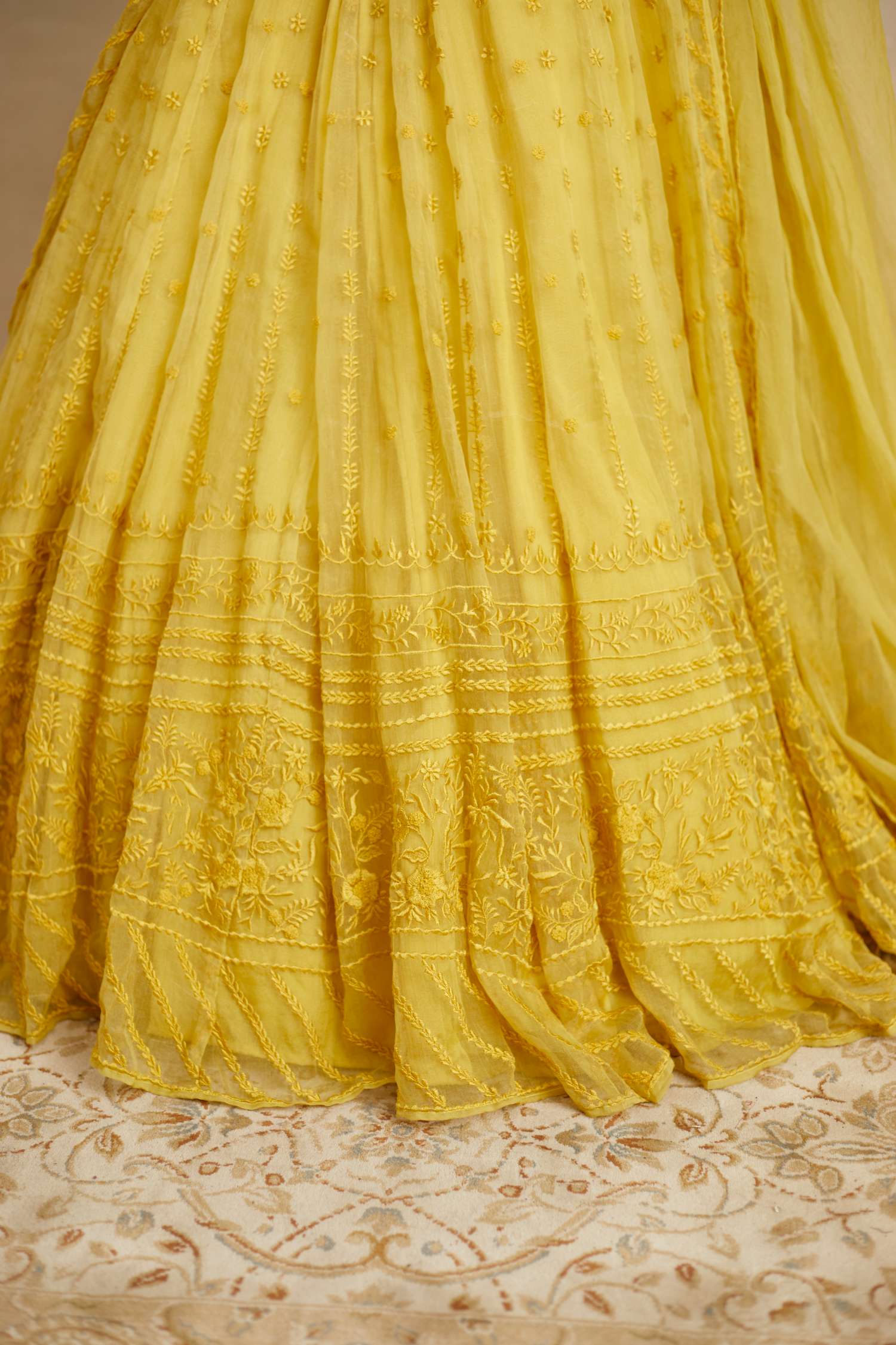 Yellow Thread Work Lehenga Set