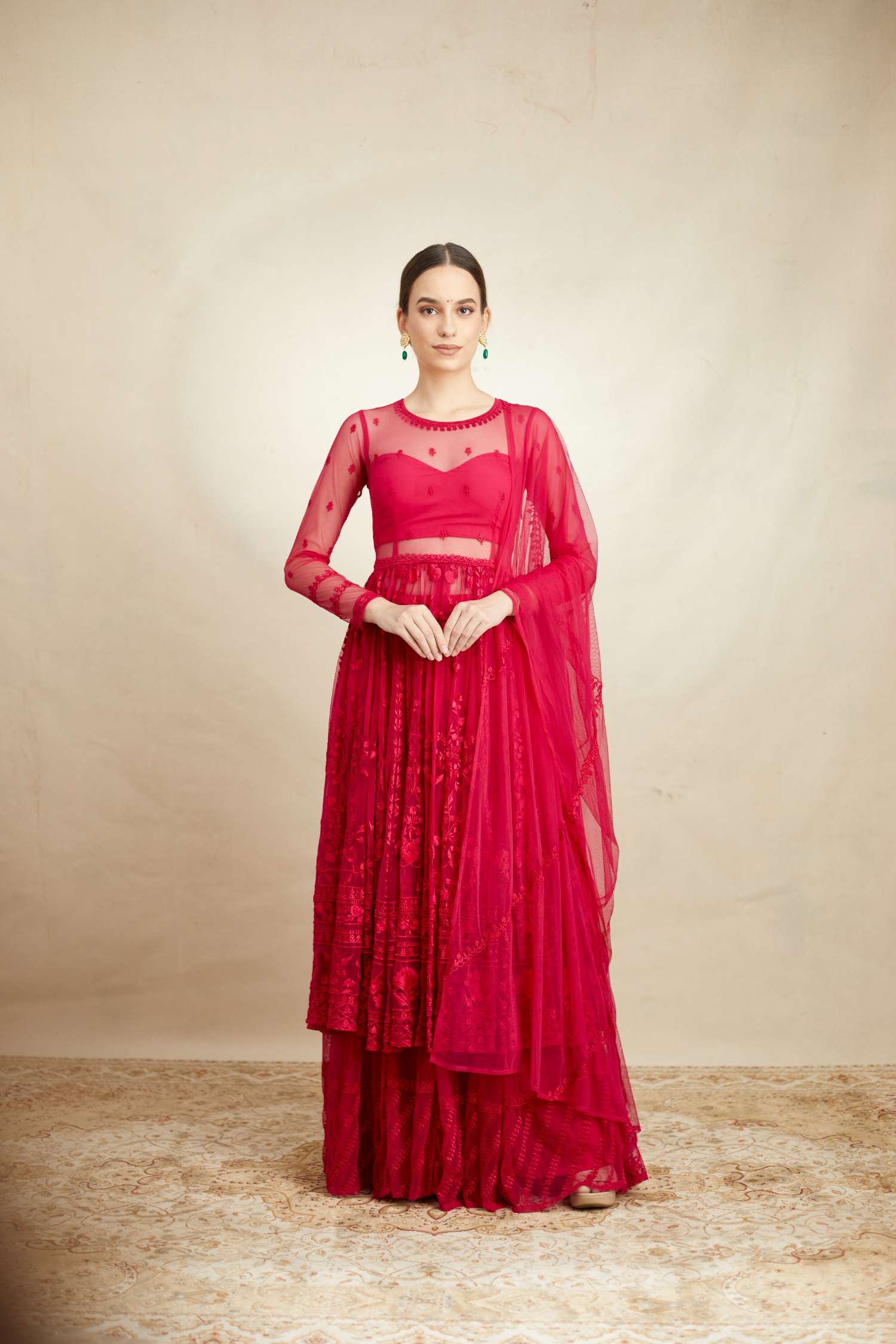 Hot Pink Thread Work Sharara Set