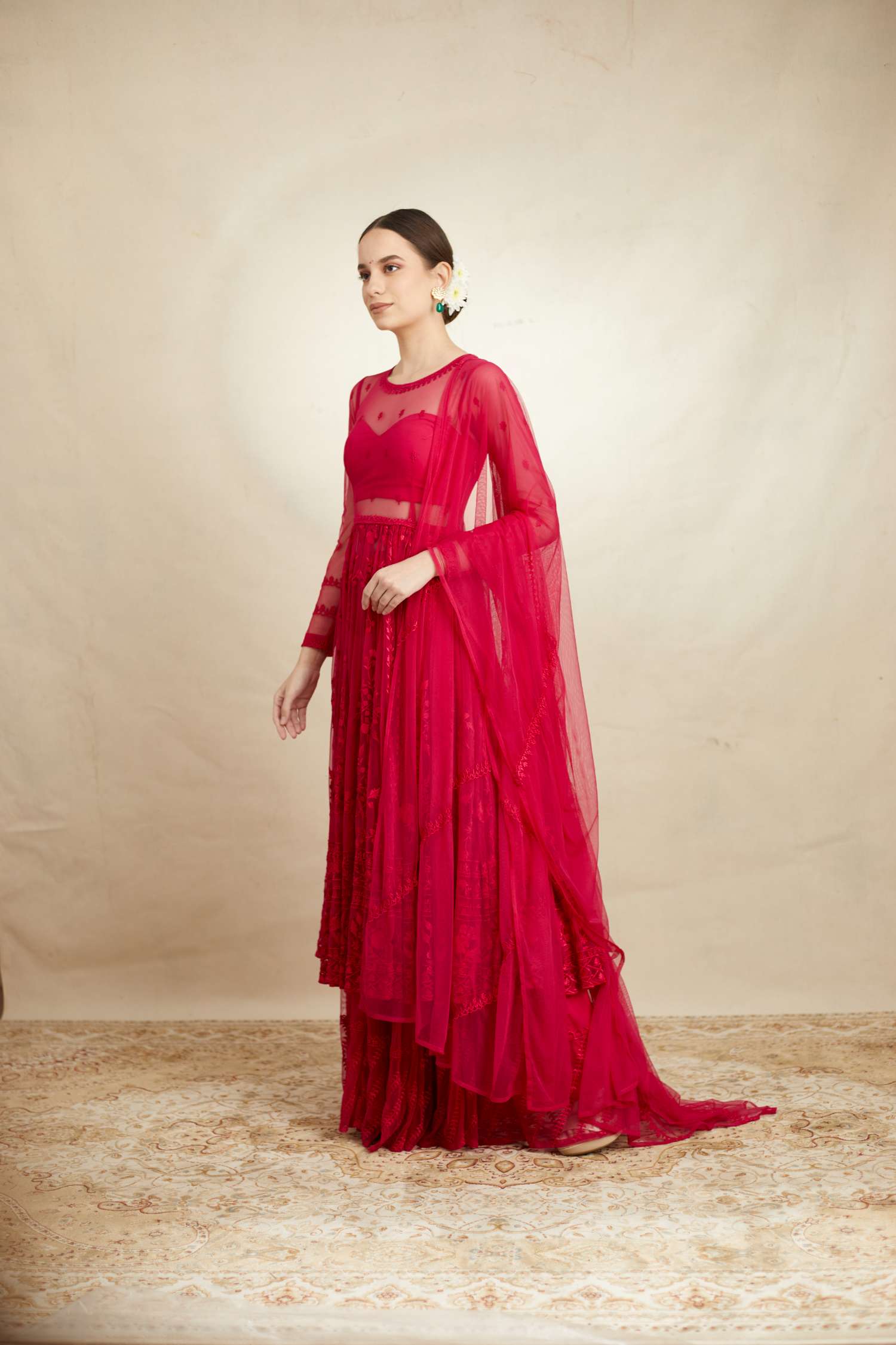 Hot Pink Thread Work Sharara Set