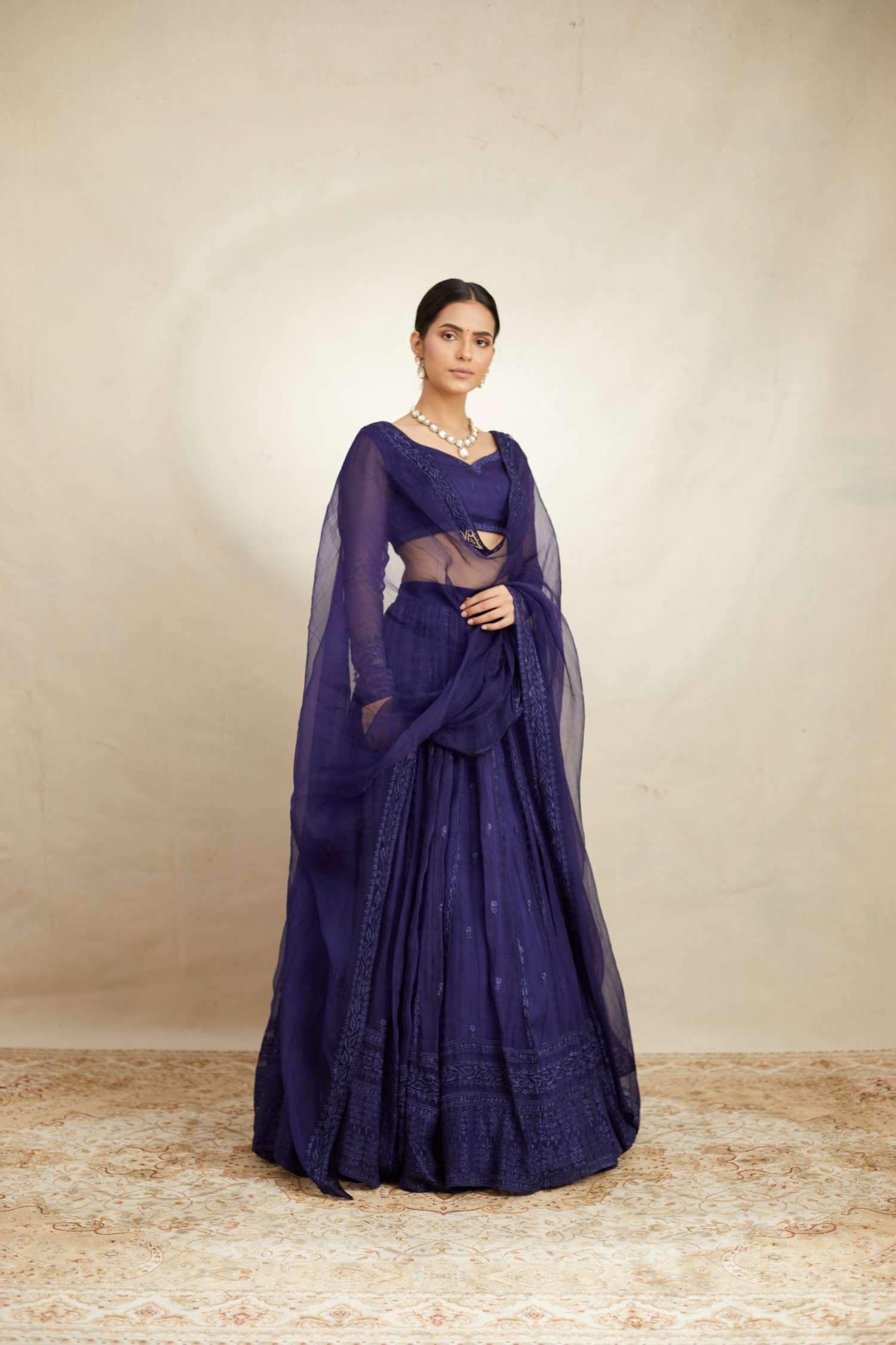 Purple Line Thread Work Lehenga Set