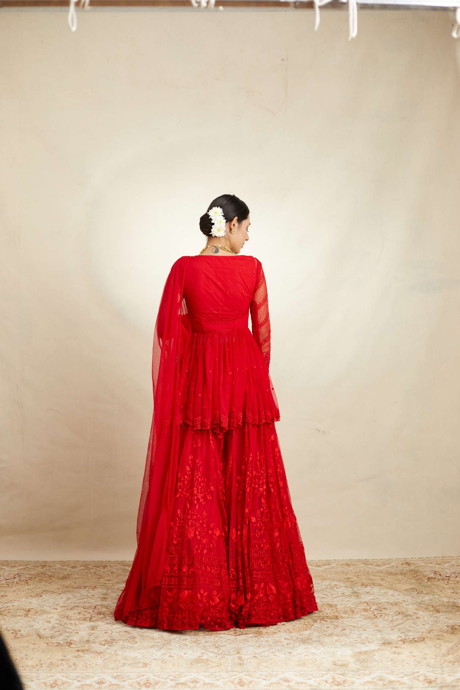 Red Peplum With Thread Work Sharara Set