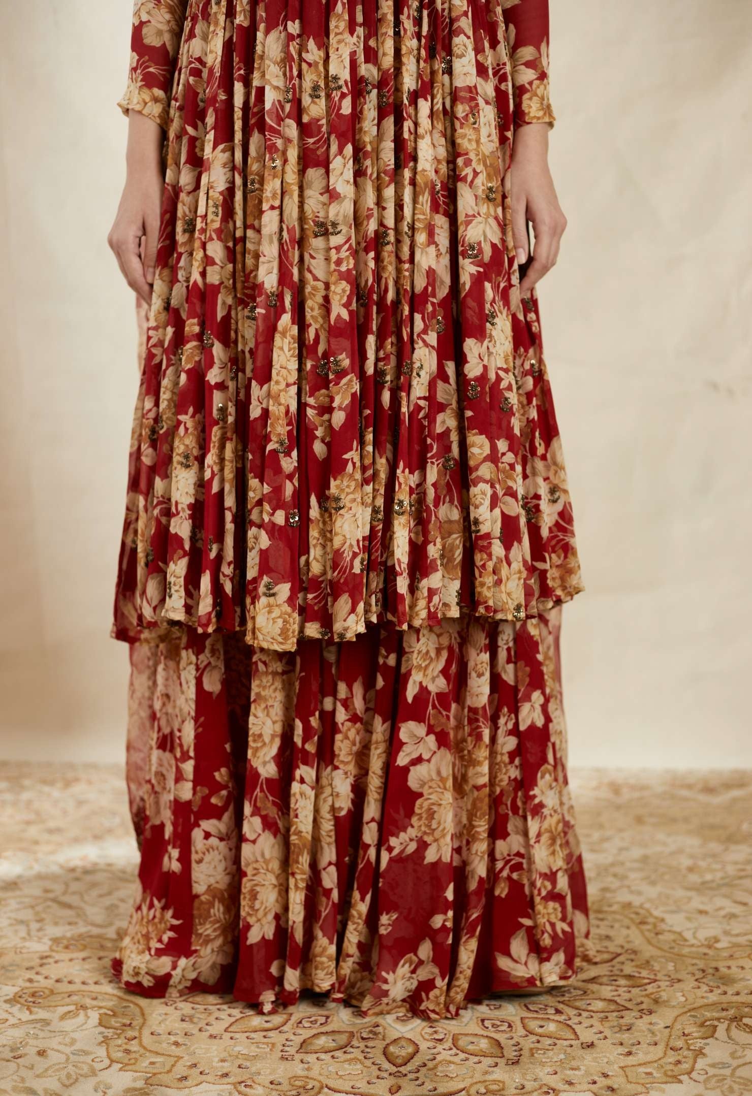 Red Georgette Floral Angrakha Set