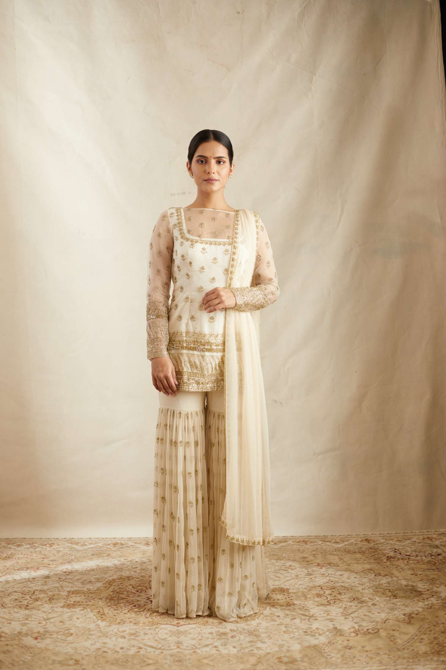 Off White Bootie Kurti With Sharara