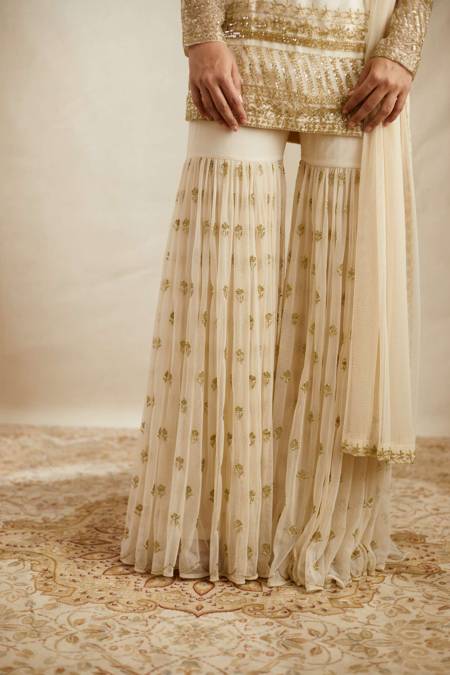Off White Bootie Kurti With Sharara