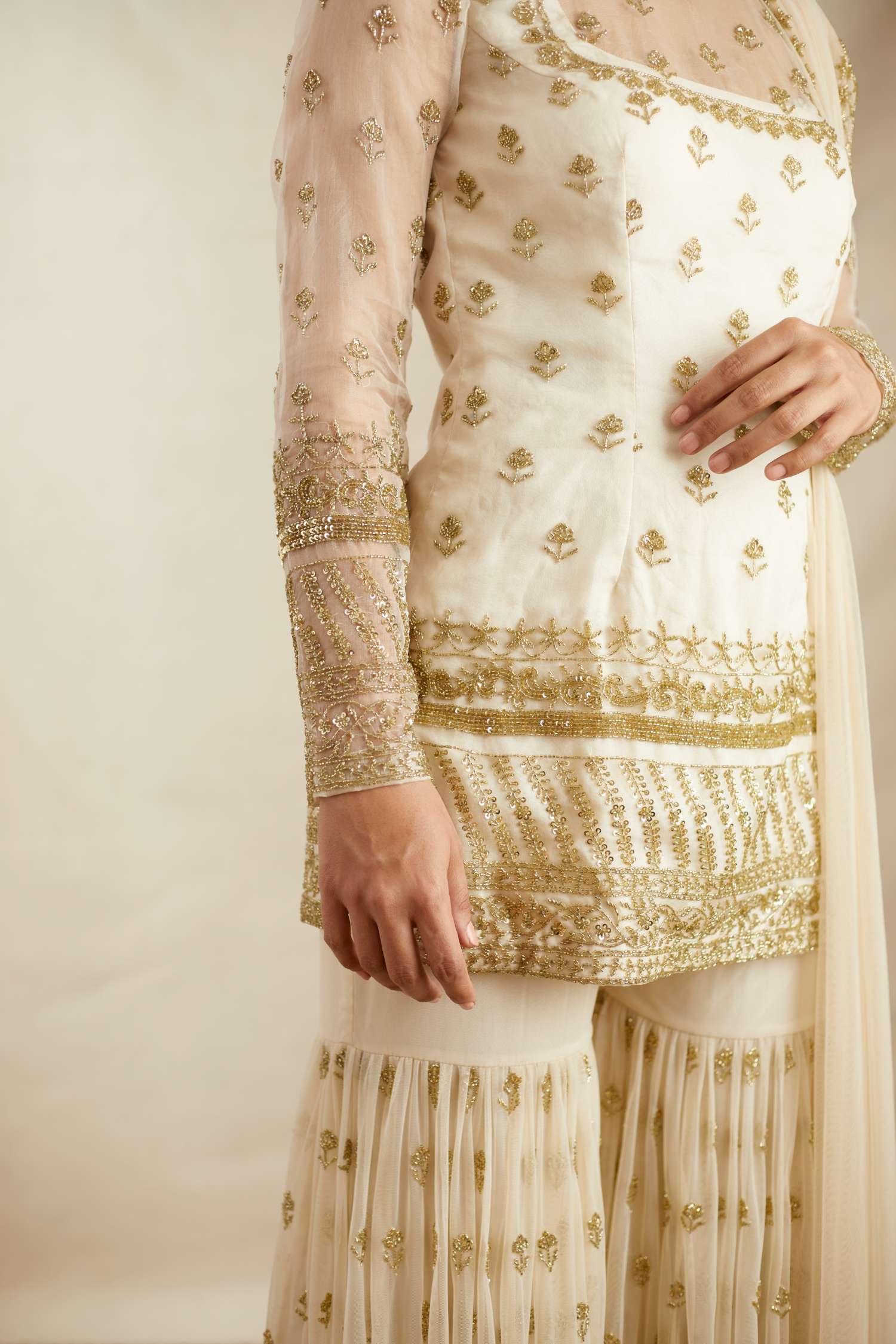 Off White Bootie Kurti With Sharara