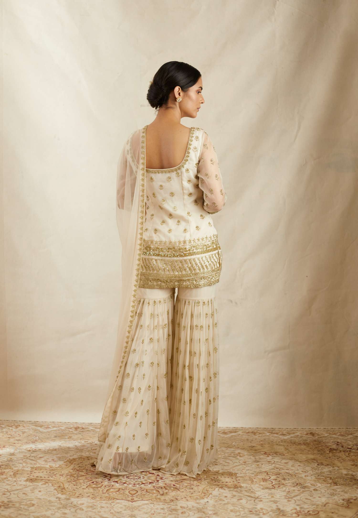 Off White Bootie Kurti With Sharara