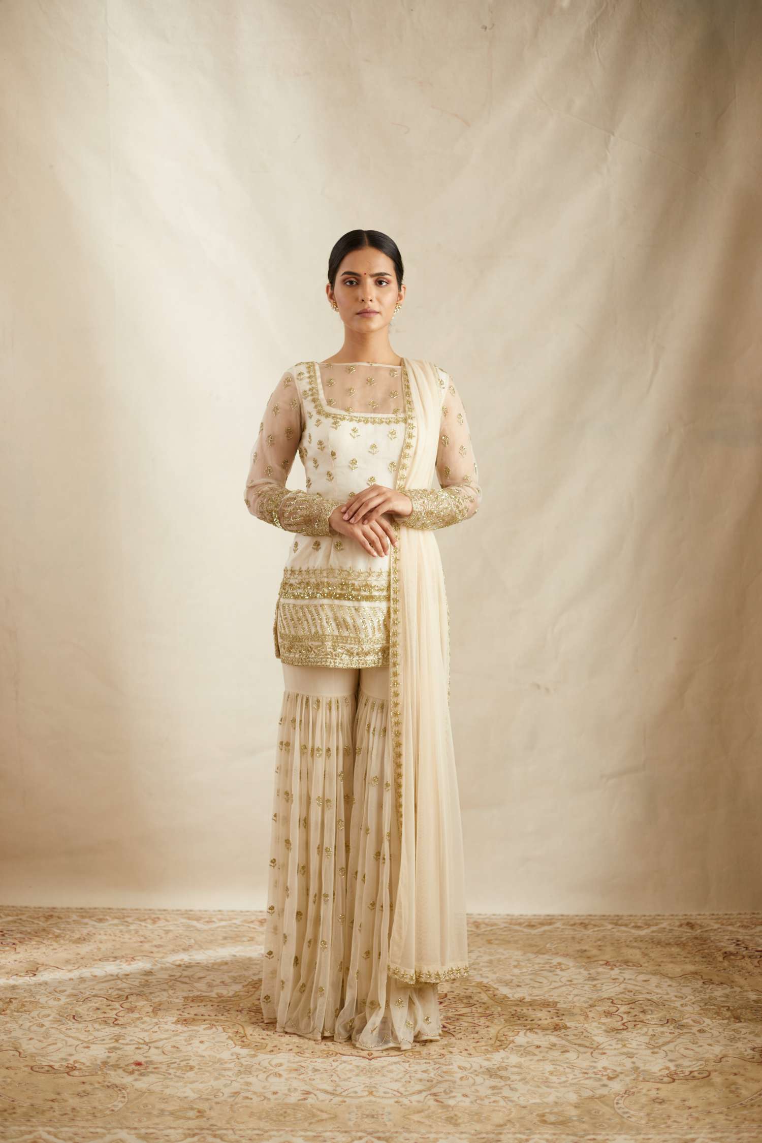 Off White Bootie Kurti With Sharara