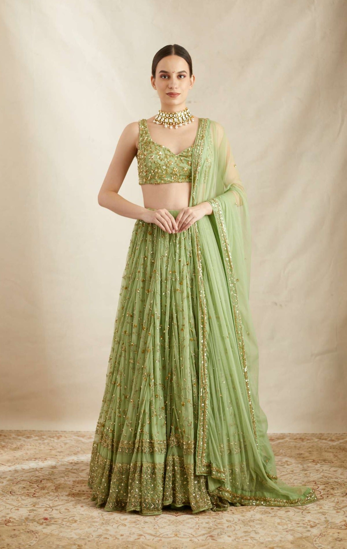 Mint Green Heavy Jaal Work Lehenga Set