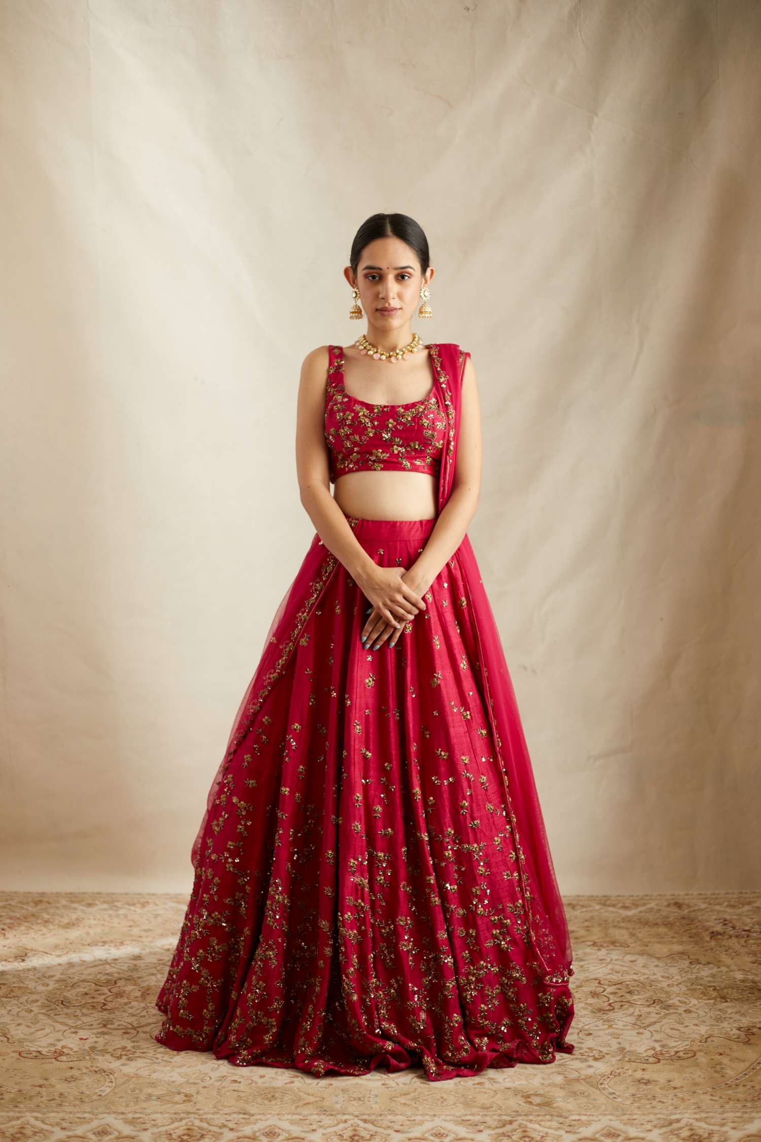 Caramine Pink Embllished Lehenga Set