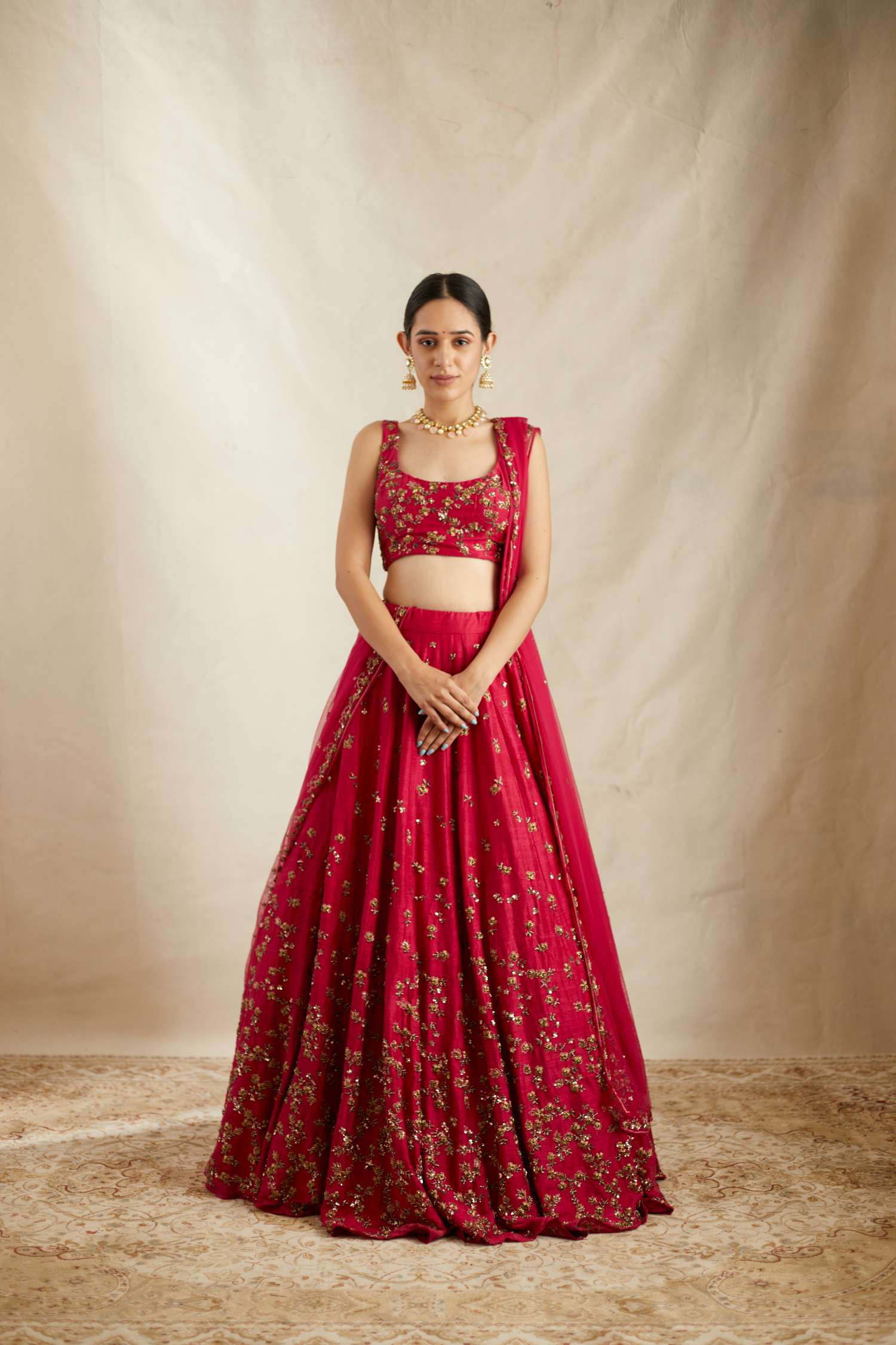 Caramine Pink Embllished Lehenga Set
