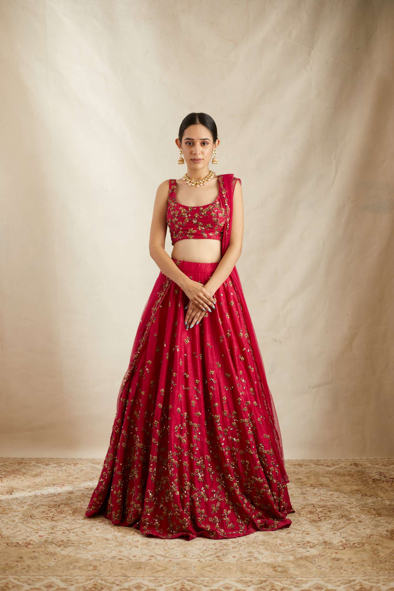 Caramine Pink Embllished Lehenga Set