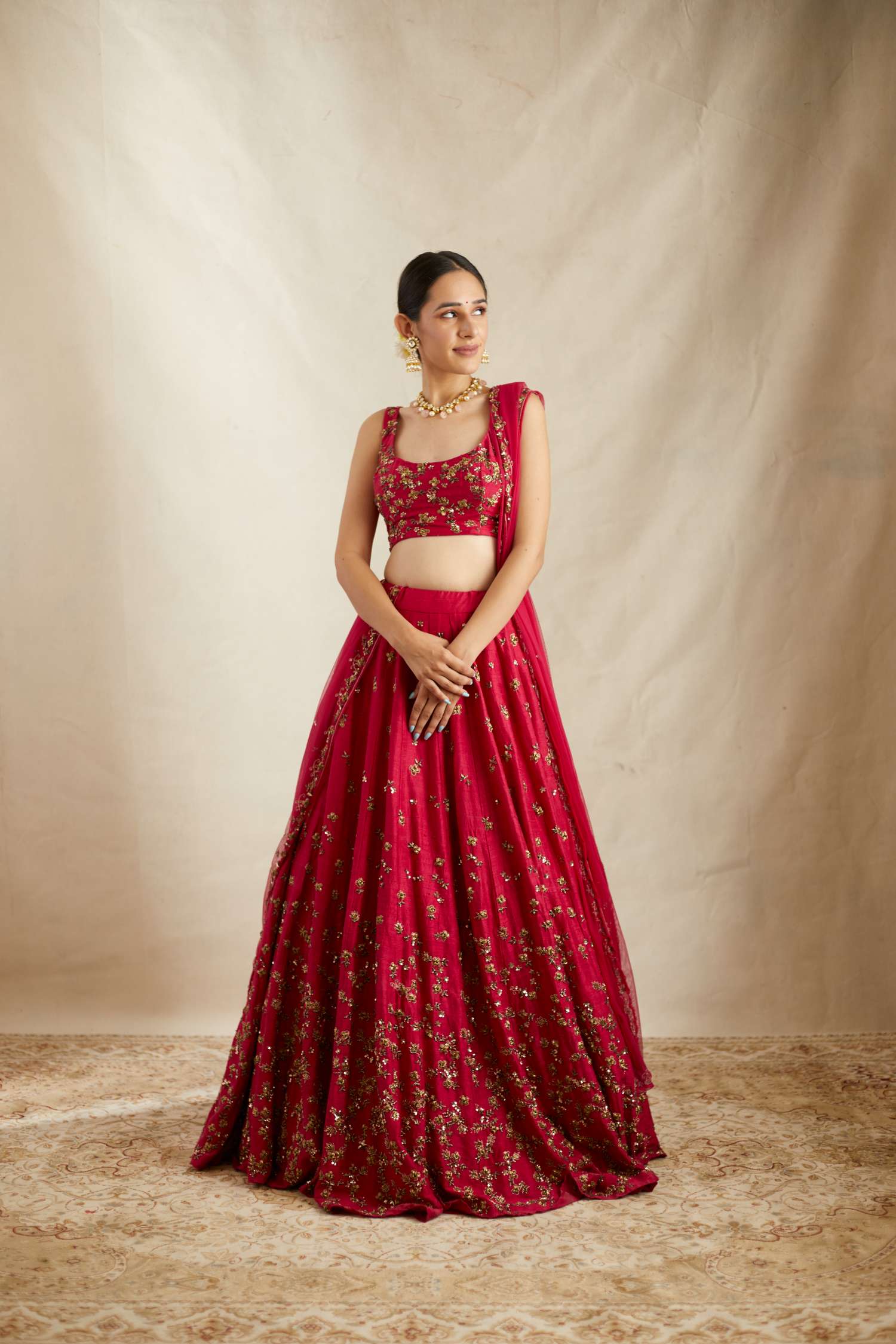 Caramine Pink Embllished Lehenga Set
