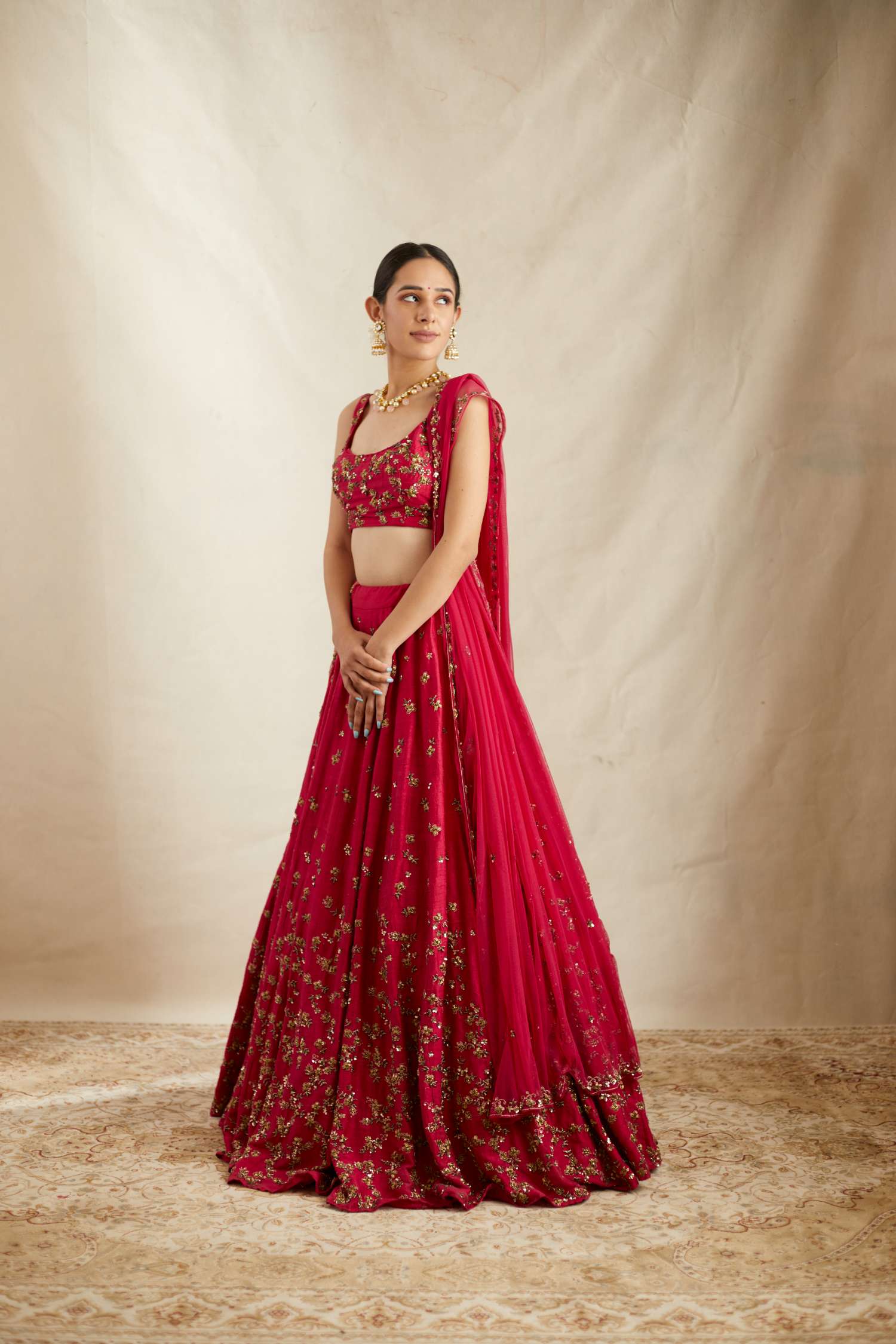 Caramine Pink Embllished Lehenga Set