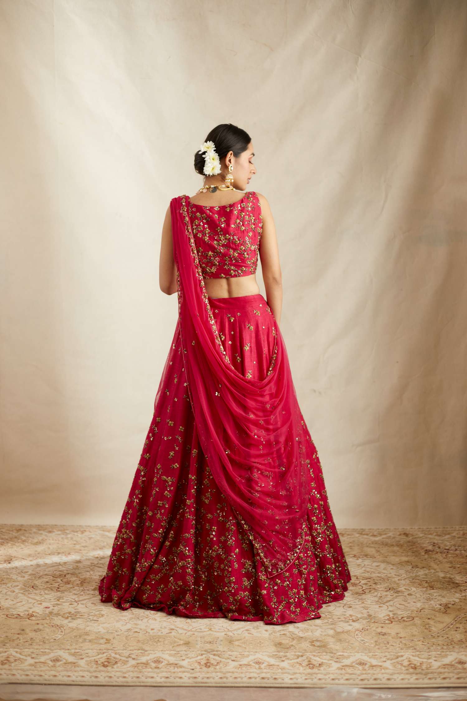 Caramine Pink Embllished Lehenga Set
