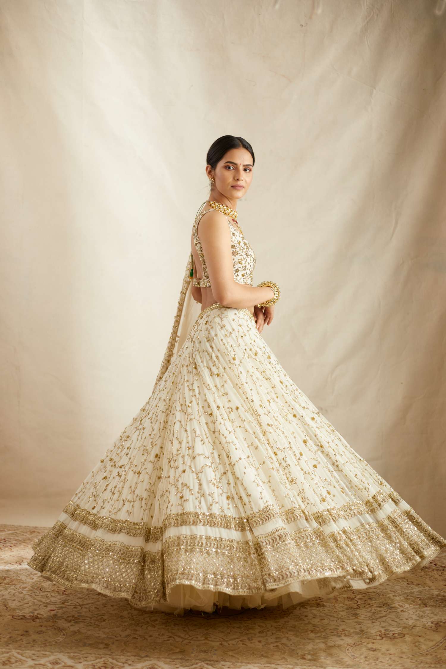 Off White Heavy Jaal Work Lehenga Set