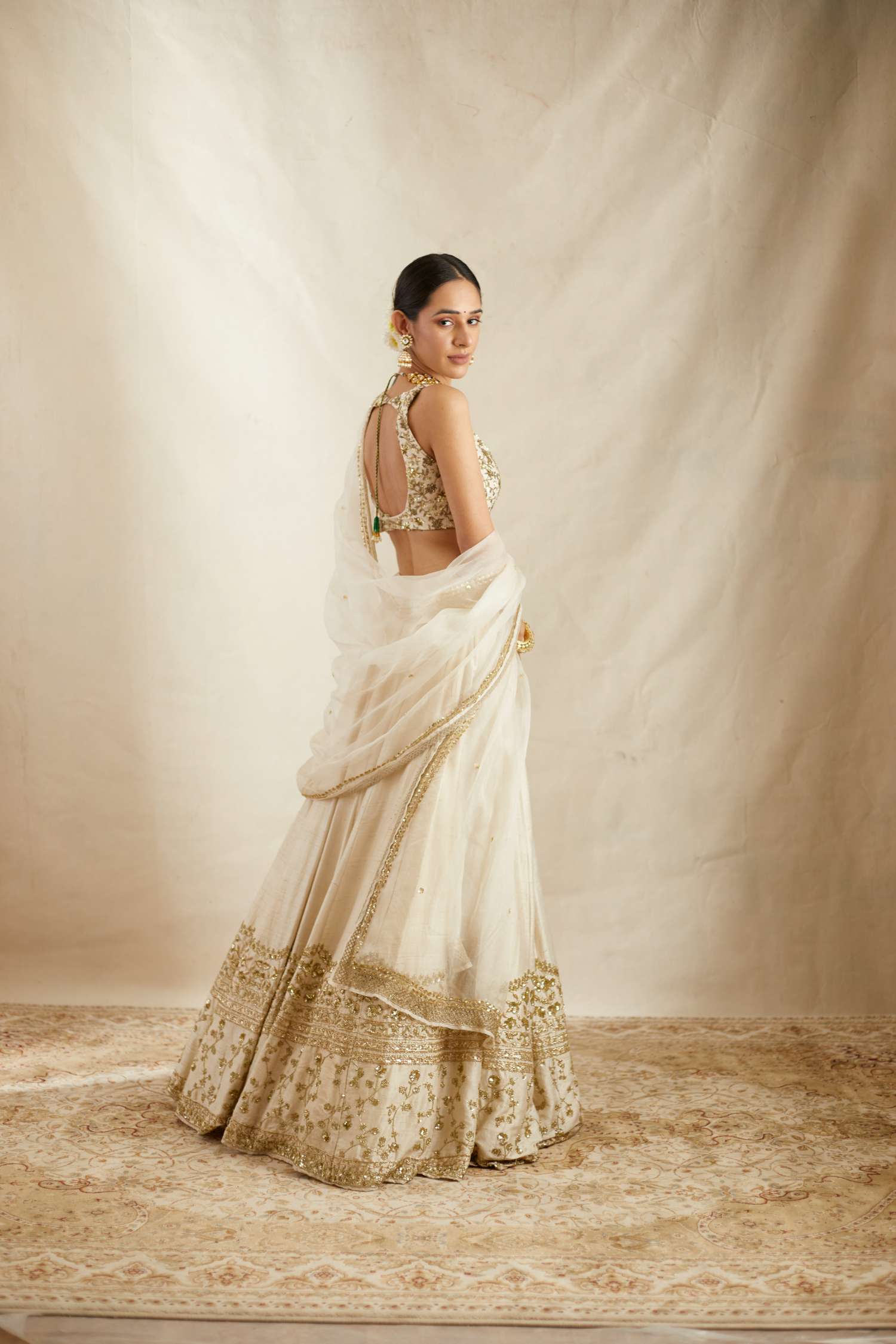 Off White With Gold Work Lehenga Set