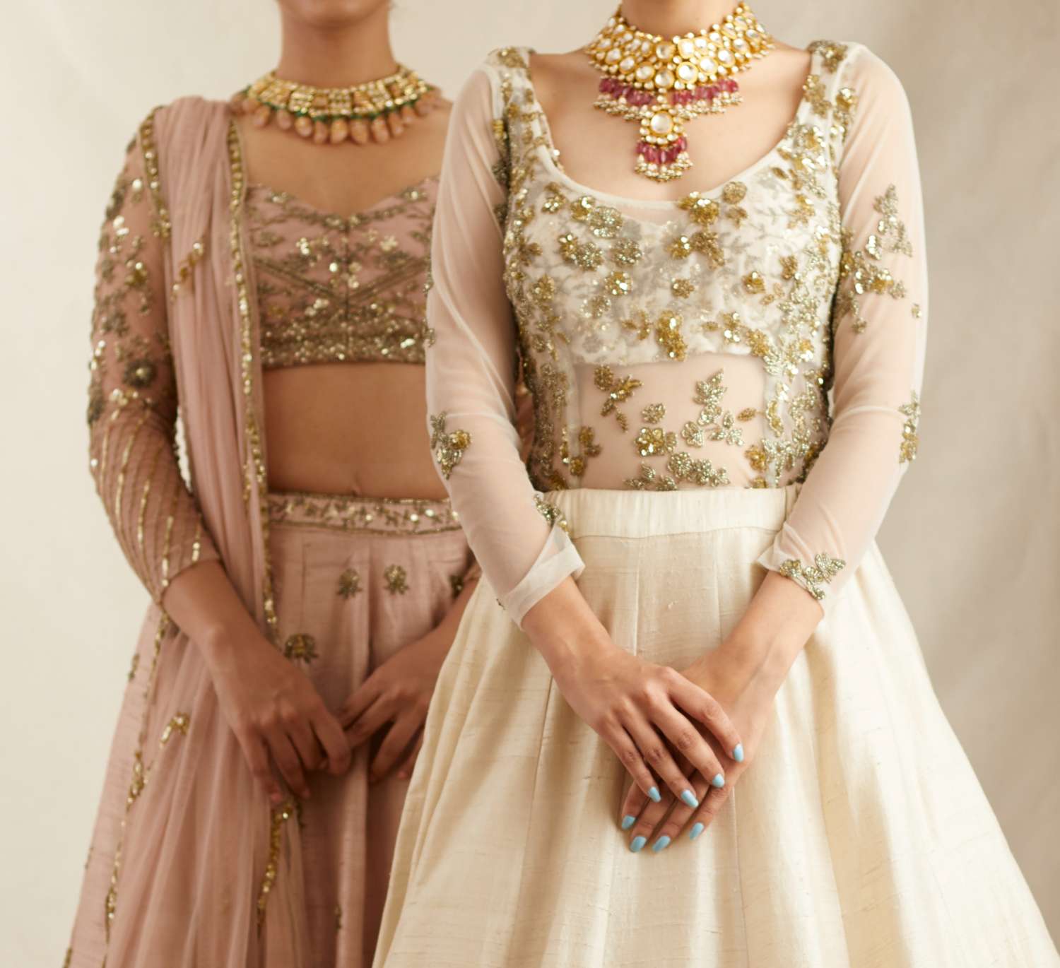 Peach Pink Embroidered Lehenga Set