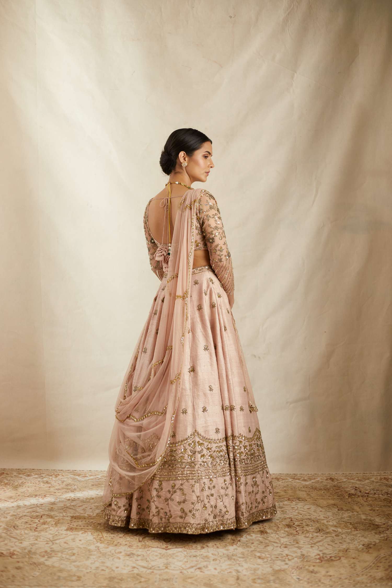 Peach Pink Embroidered Lehenga Set