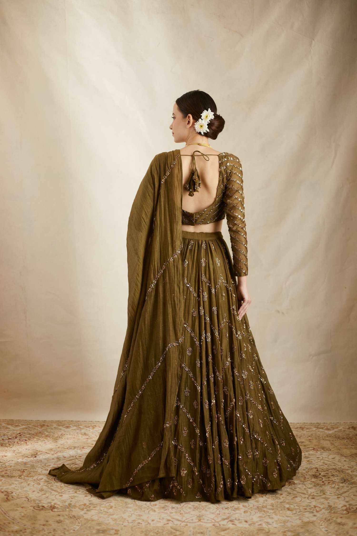 Parrot Green Chanderi Lehenga Set
