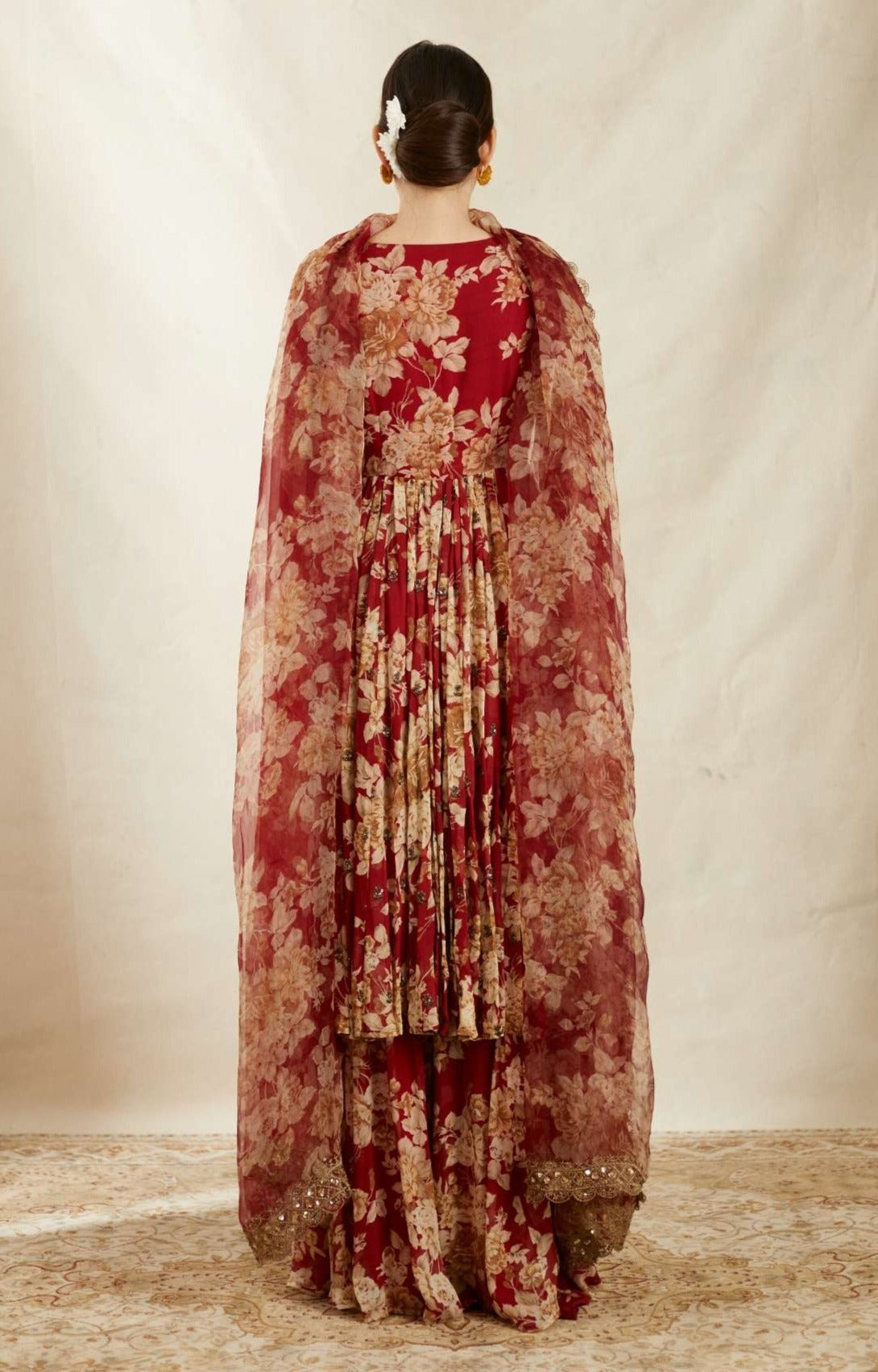 Red Georgette Floral Angrakha Set