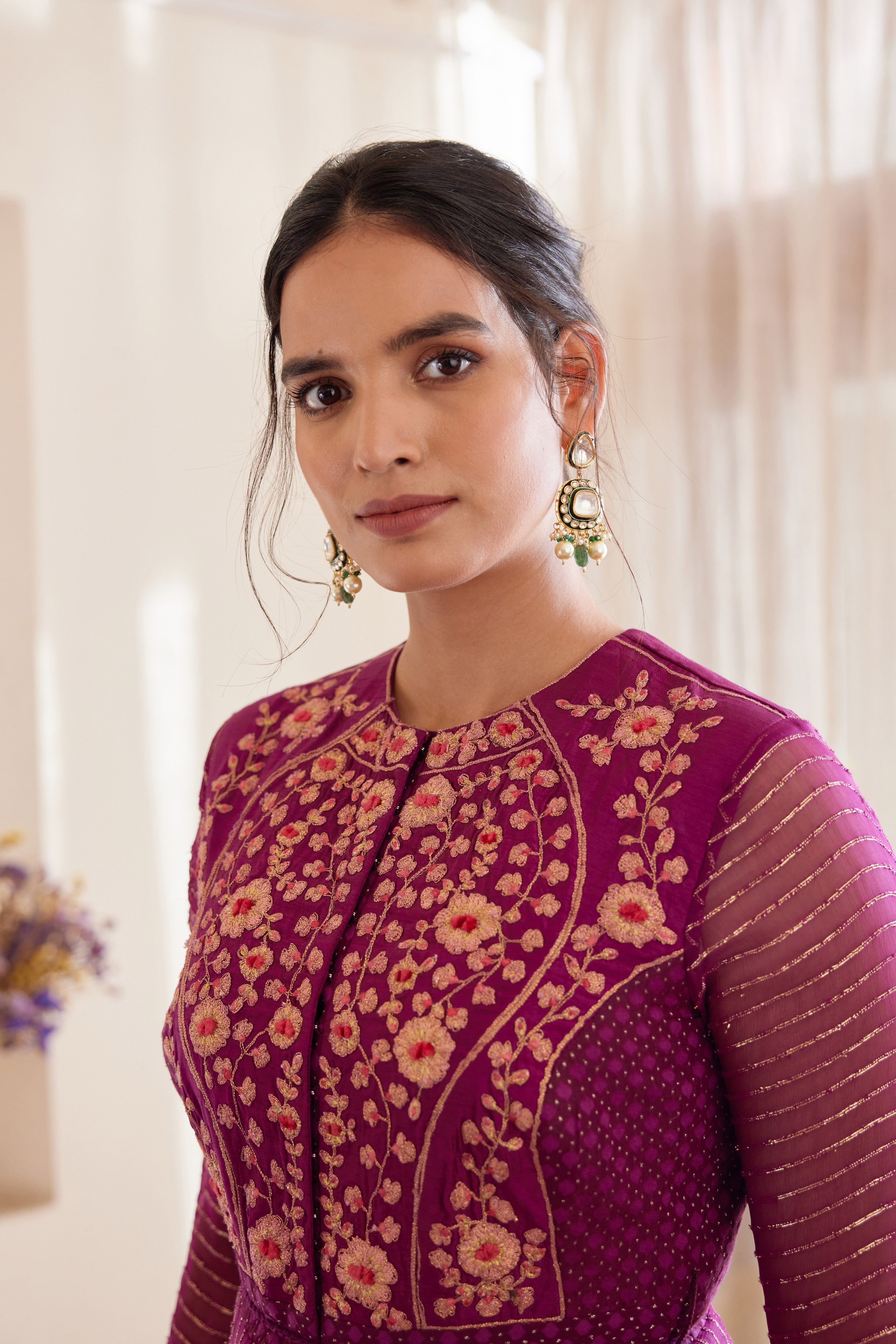 Wine Anarkali Set