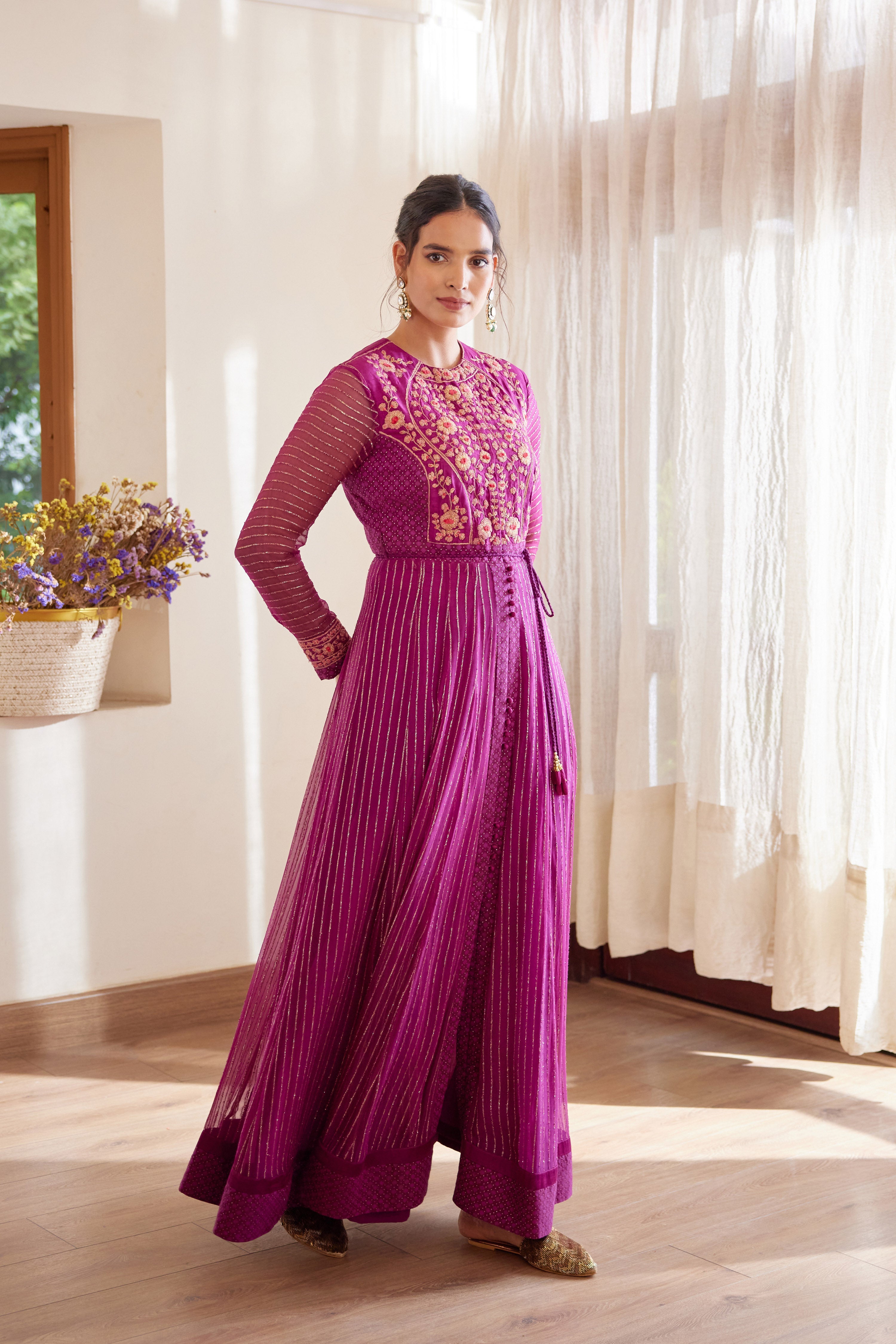 Wine Anarkali Set