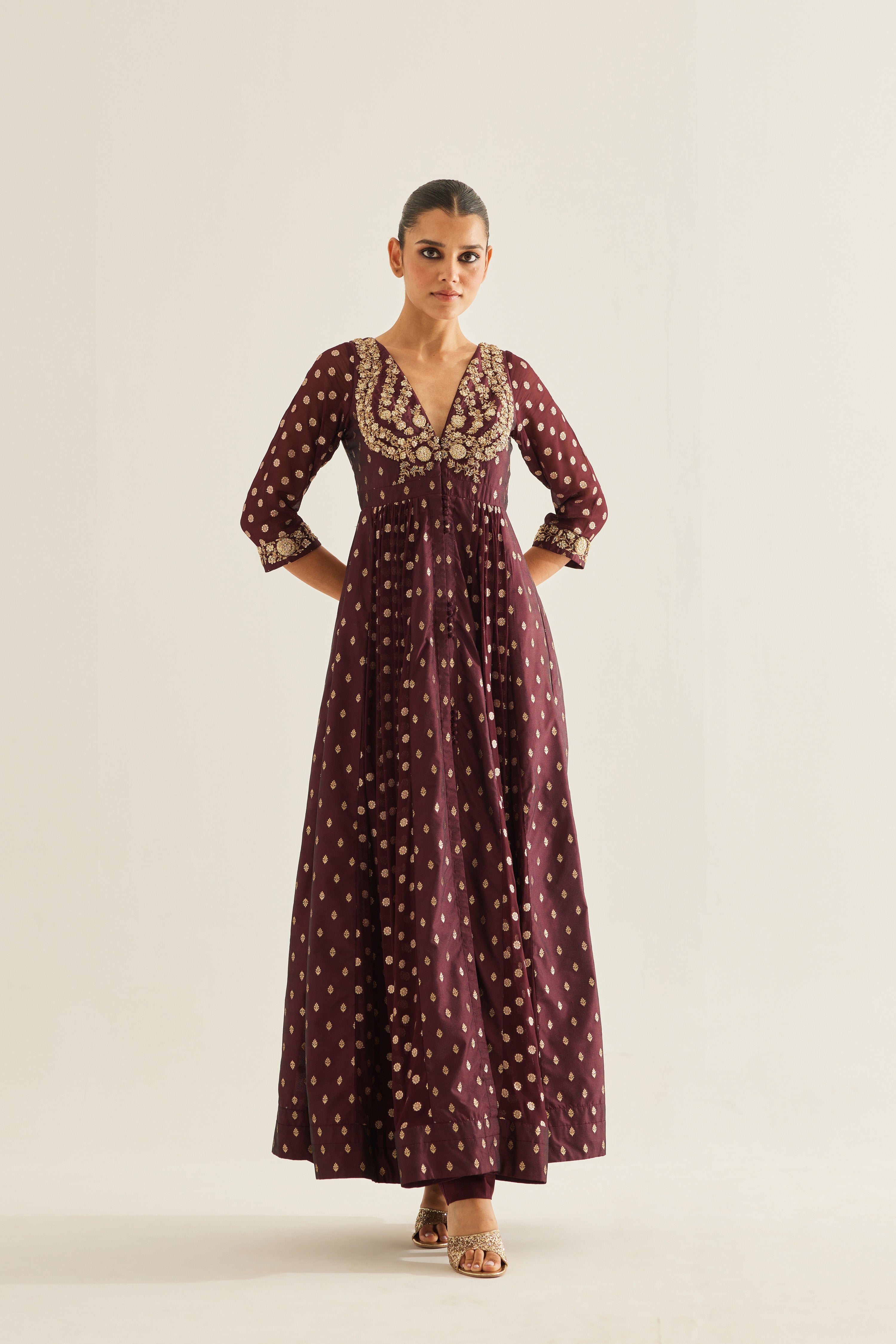 Wine Anarkali Set