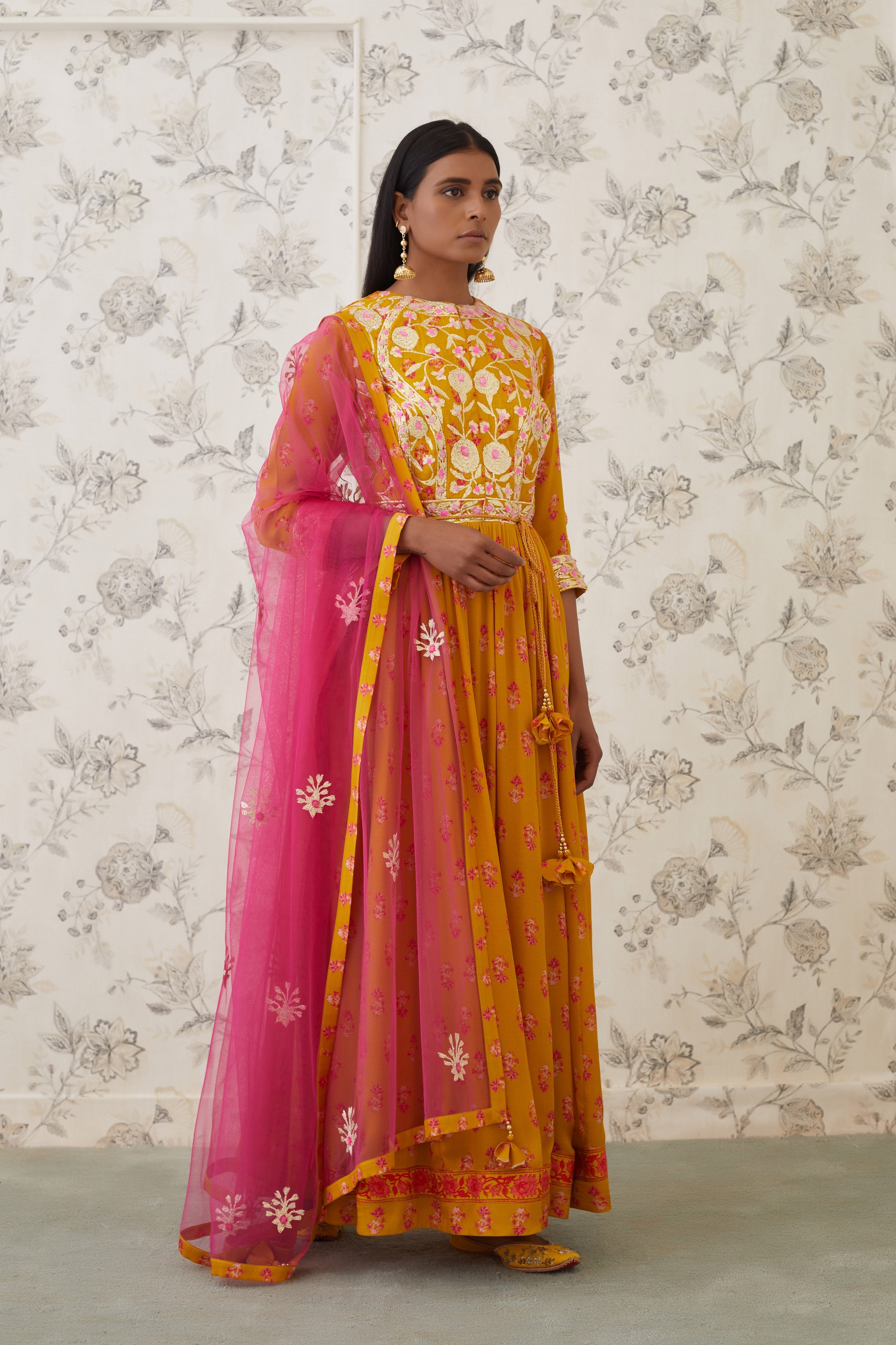 Mustard-Pink Anarkali Set