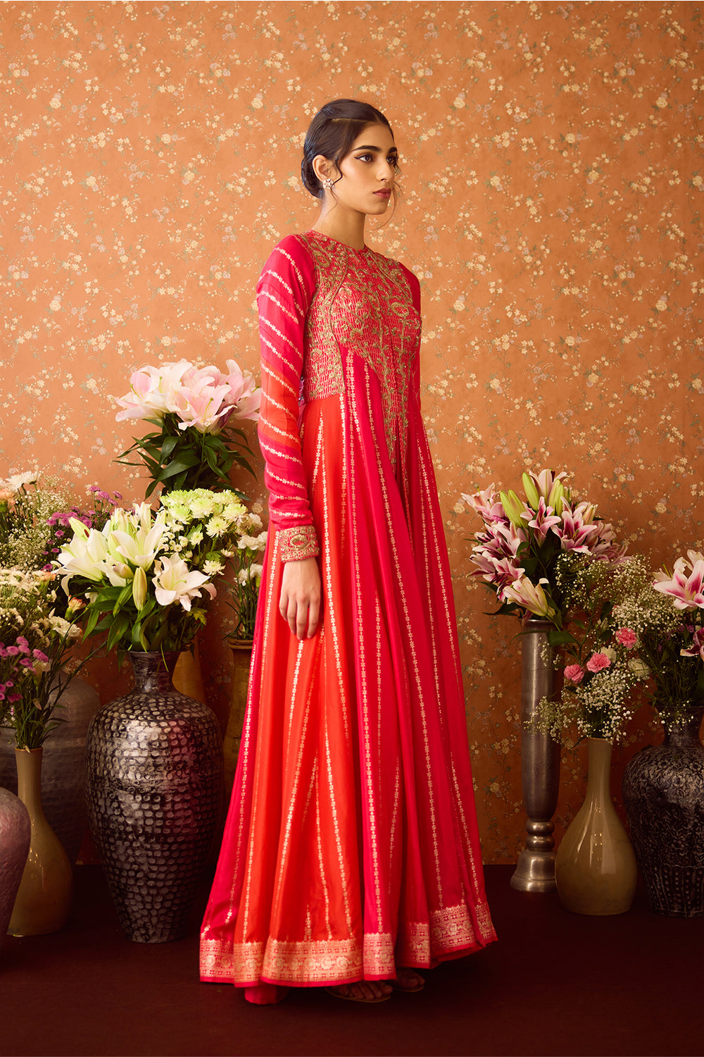 Mandarin Maroon Anarkali Set
