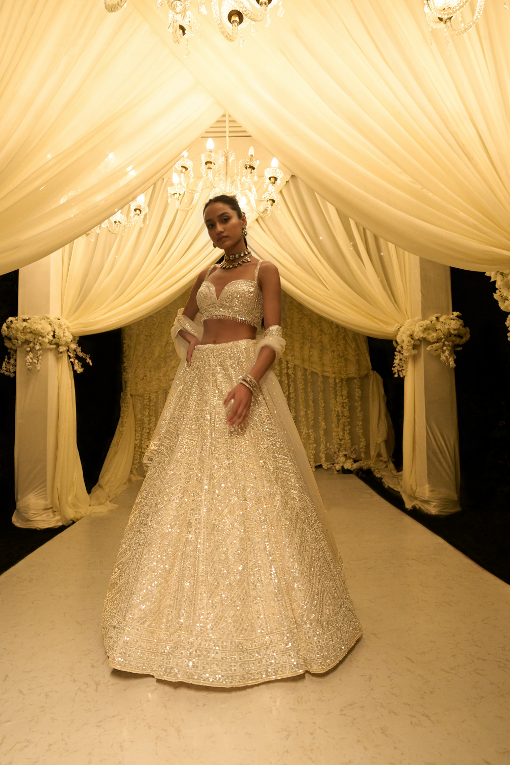 Ivory Sequin Lehenga Set