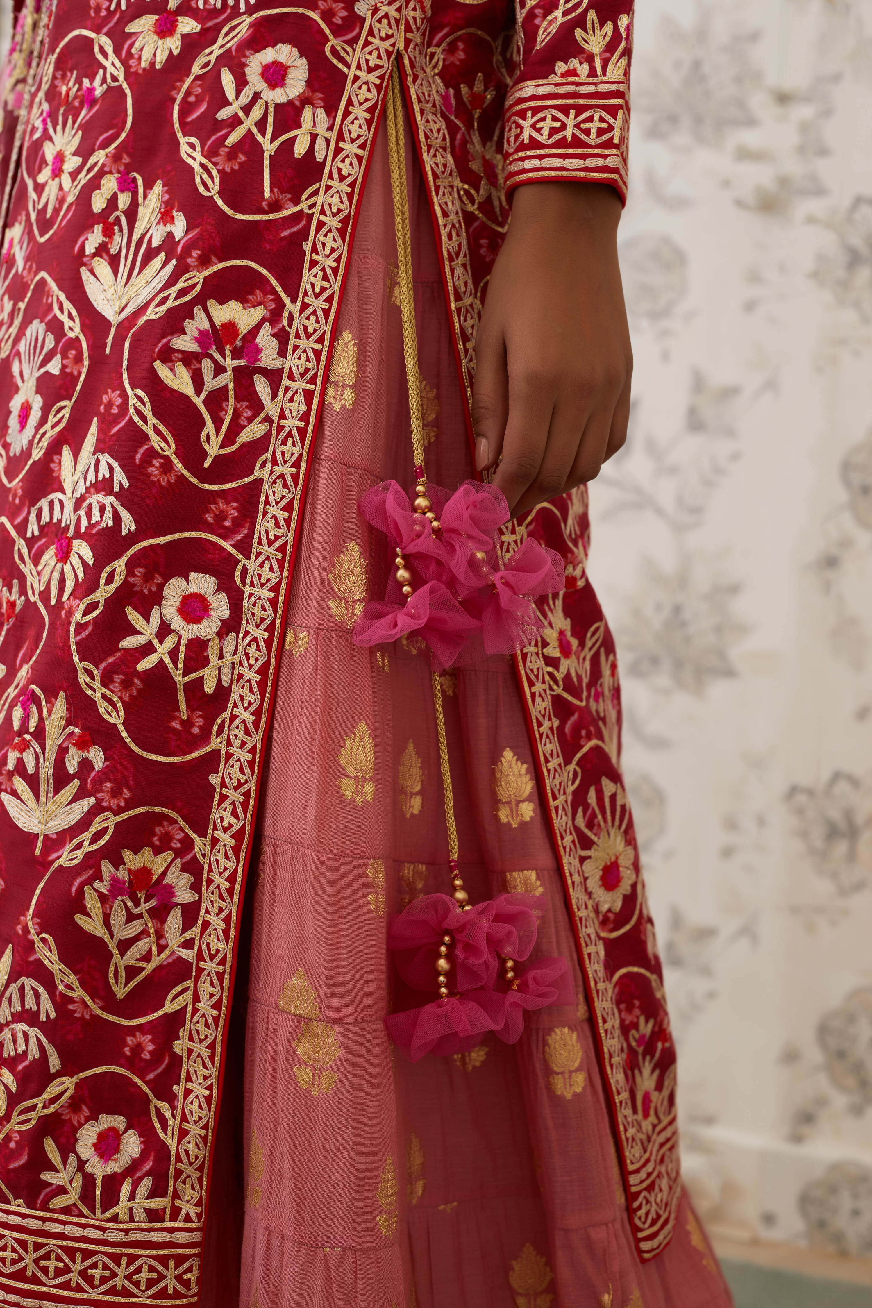 Maroon Coral Kurta Skirt Set
