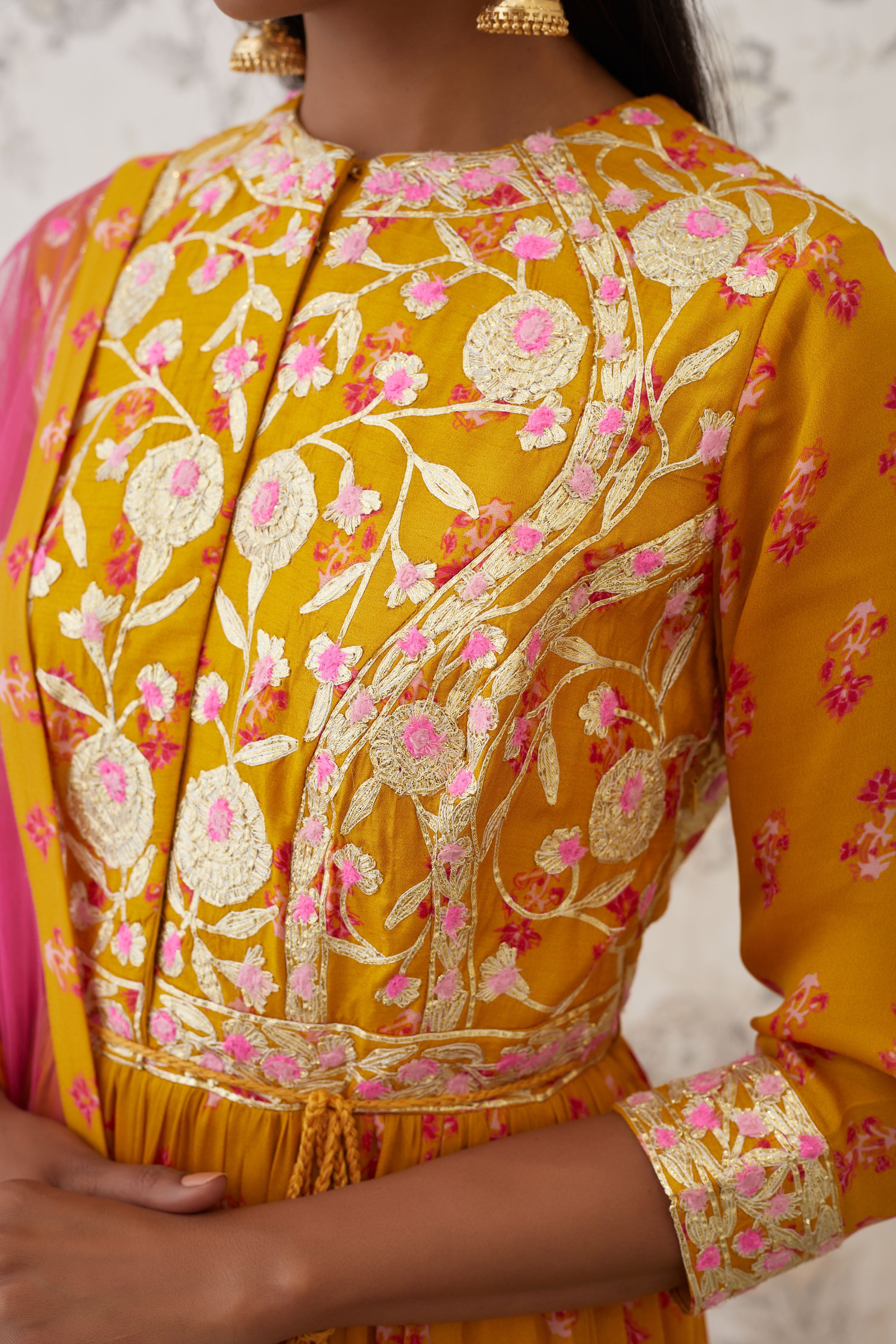 Mustard-Pink Anarkali Set