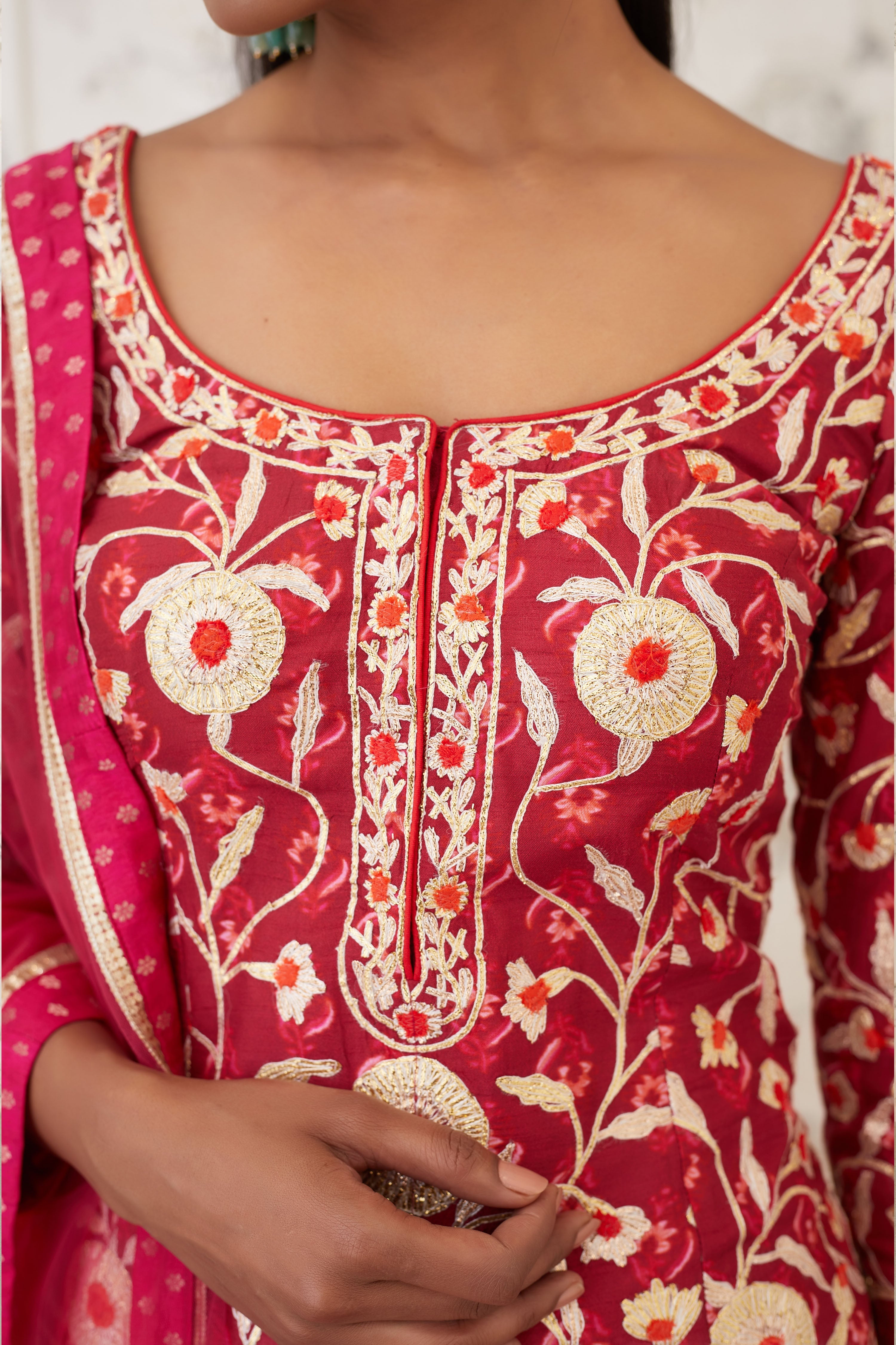 Maroon Coral Short Kurta Set