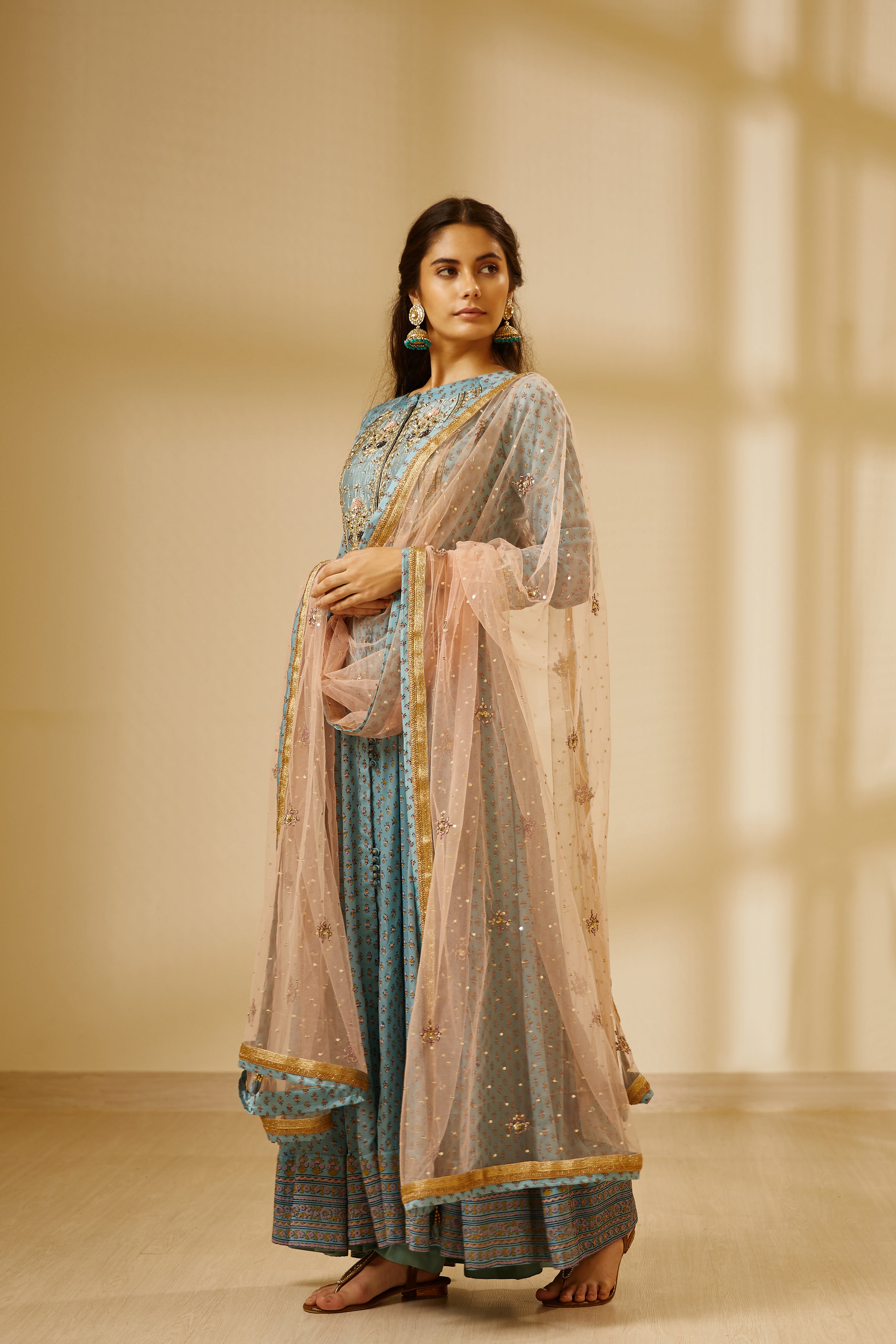 Sea Blue Anarkali Set