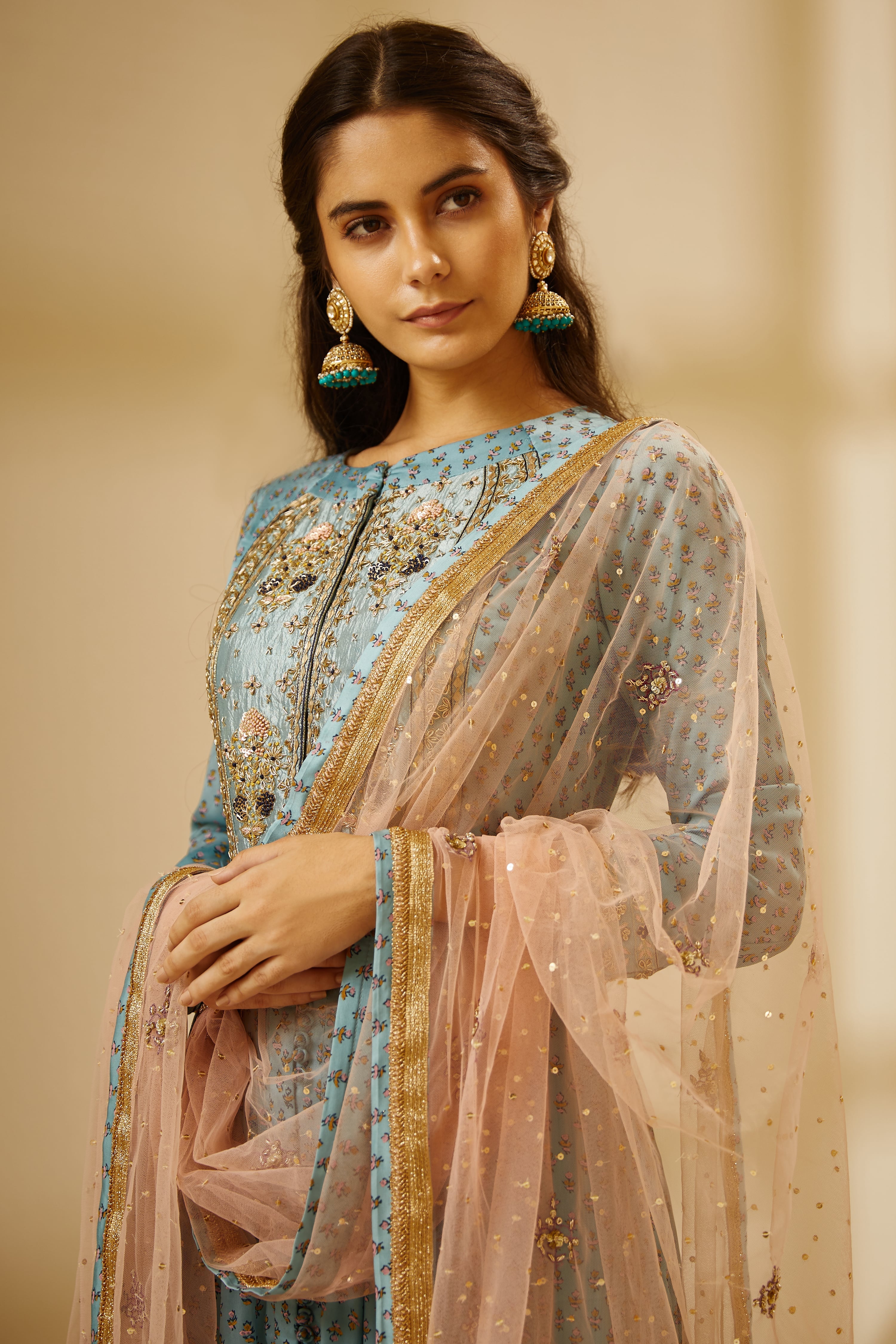 Sea Blue Anarkali Set