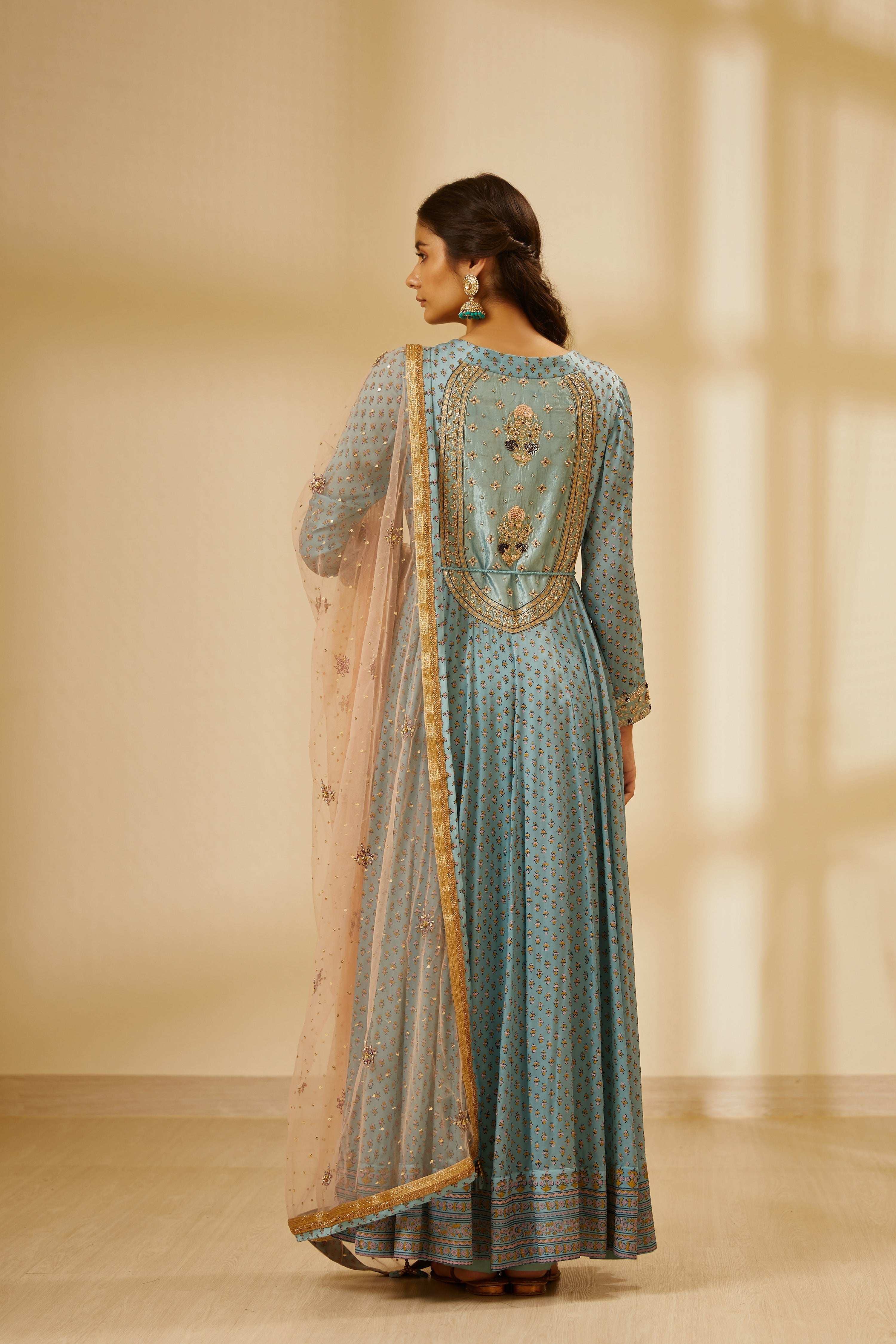 Sea Blue Anarkali Set