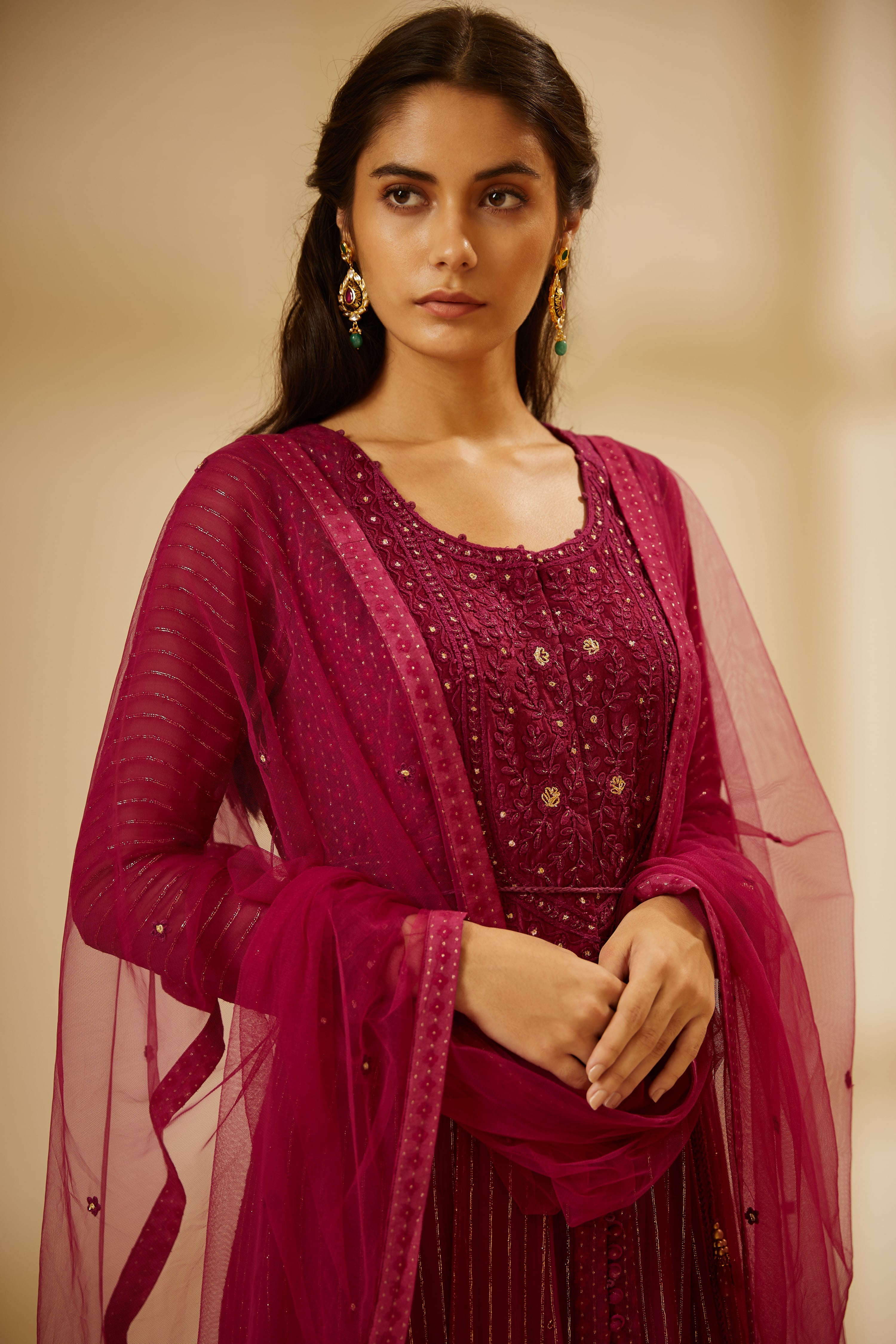Wine Anarkali Set