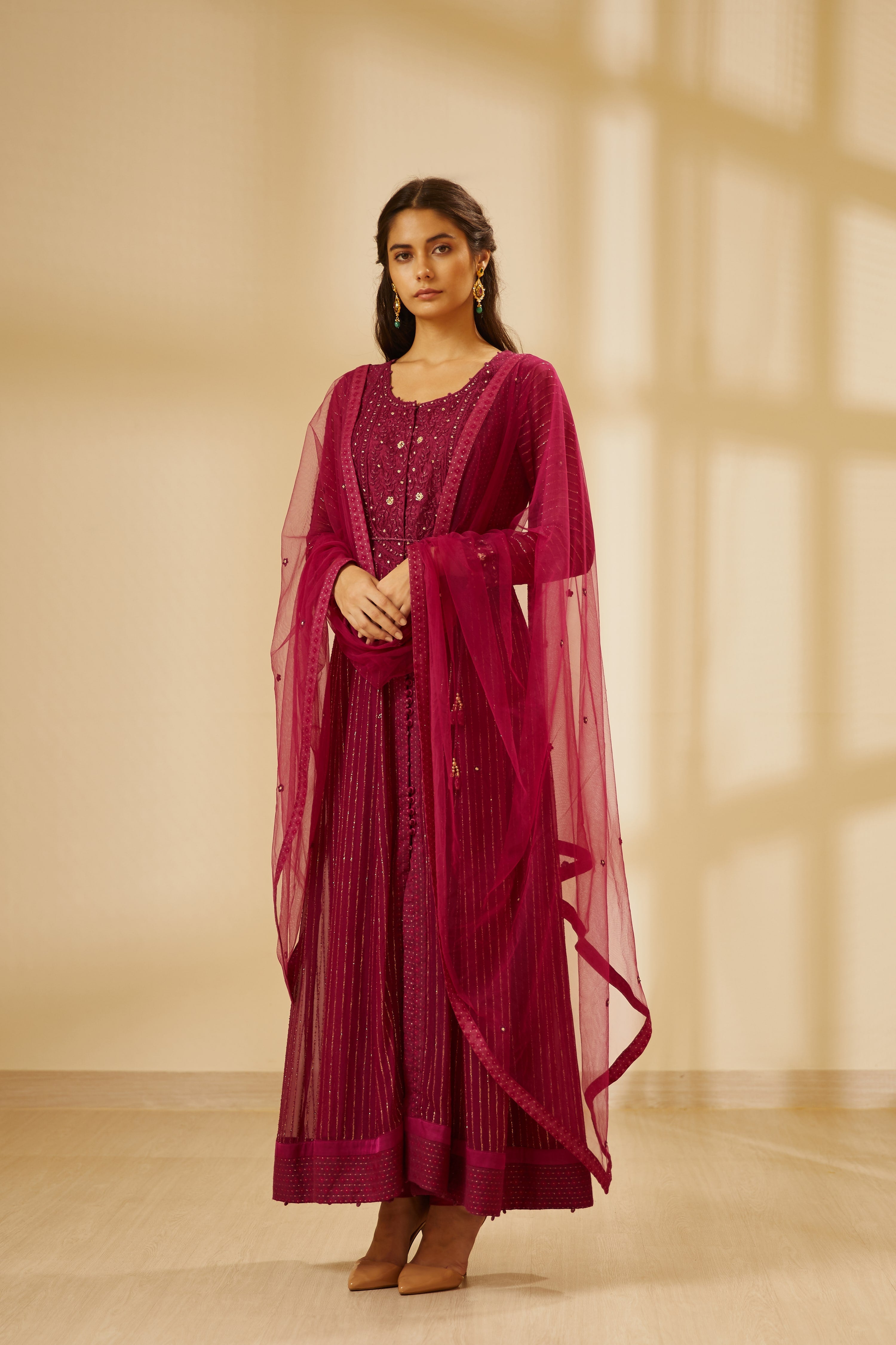 Wine Anarkali Set