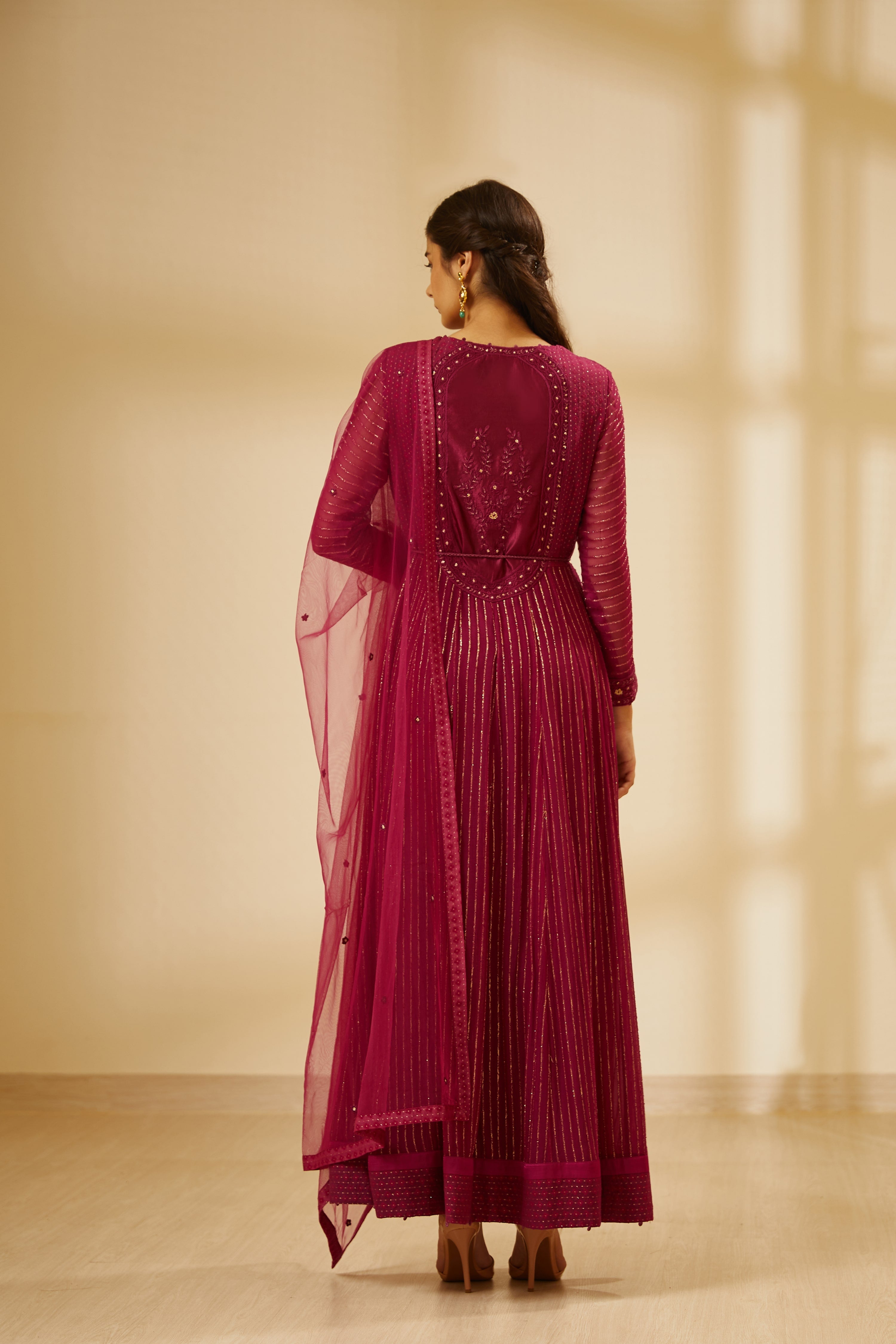 Wine Anarkali Set