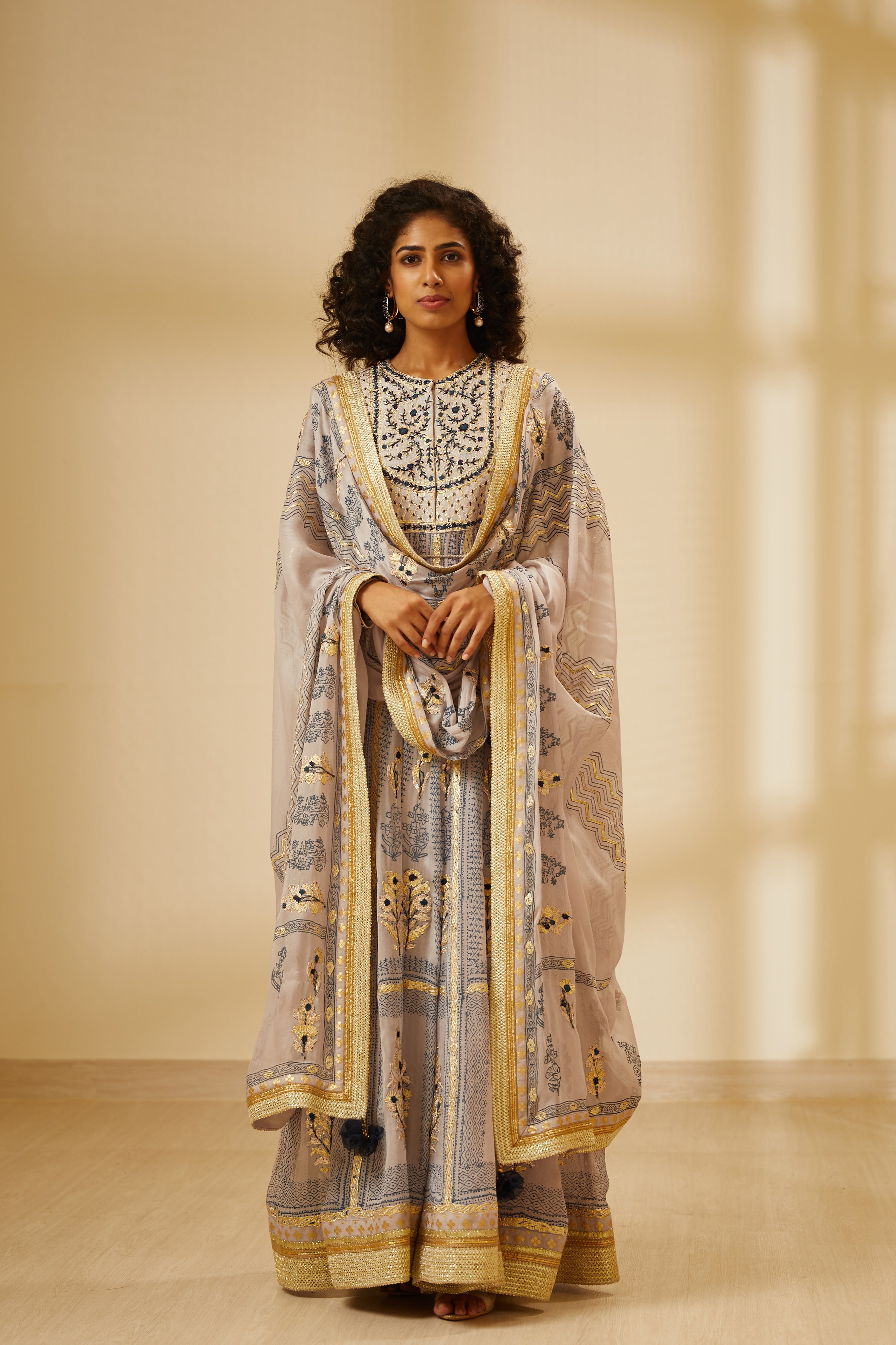 Light Blue Grey Anarkali Set