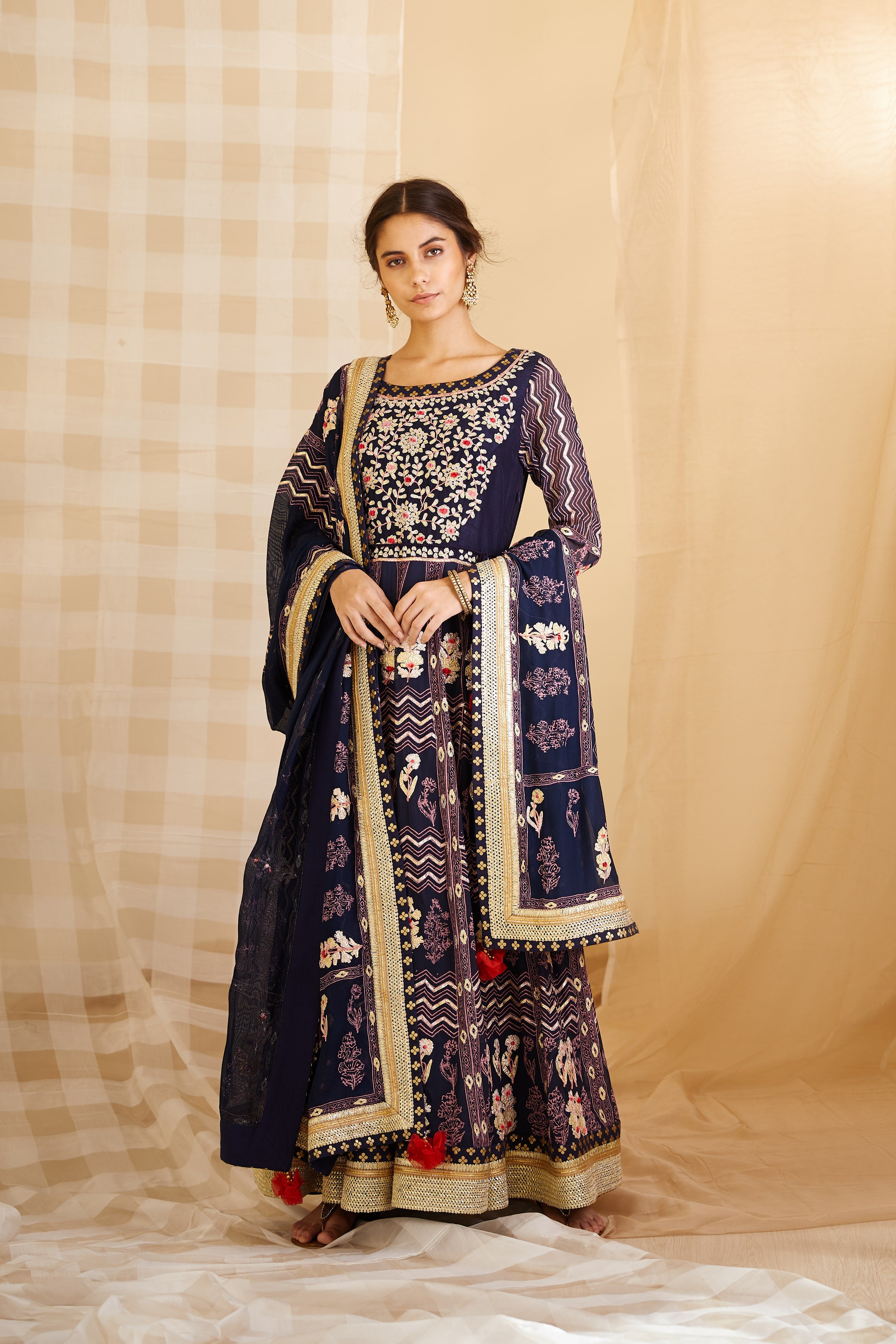 Navy Blue Anarkali Set